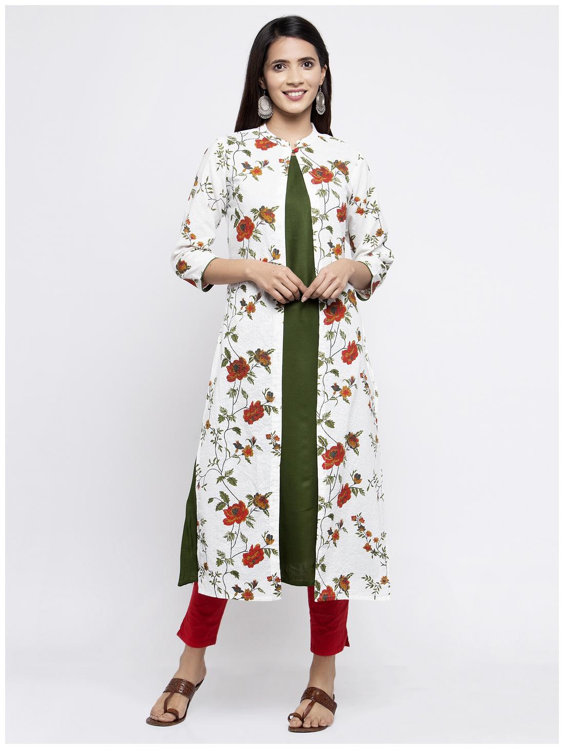 

KIAASA Women White Floral Straight Kurta