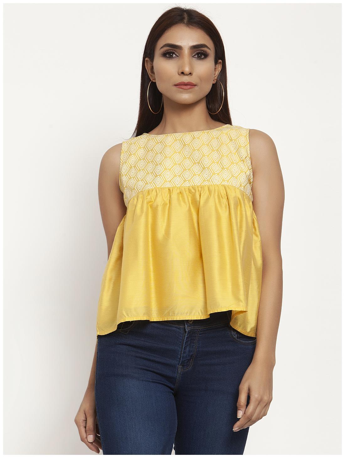 

KIAASA Women Printed Regular top - Yellow