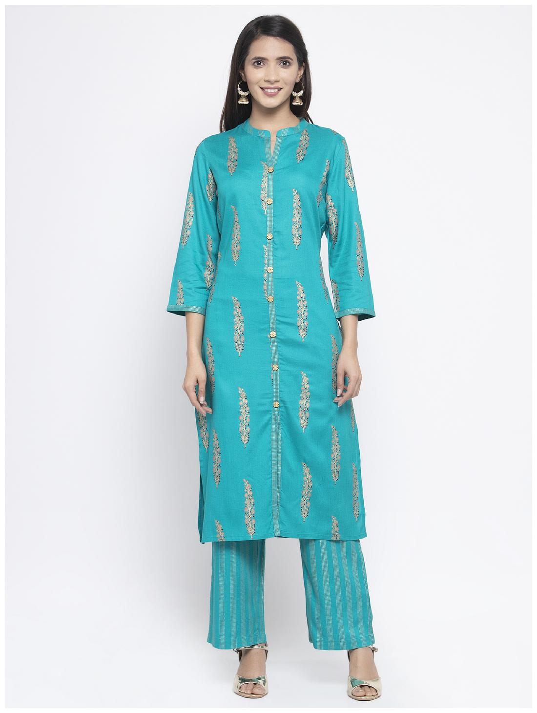 

KIAASA Women Green Floral Straight Kurta With Palazzo