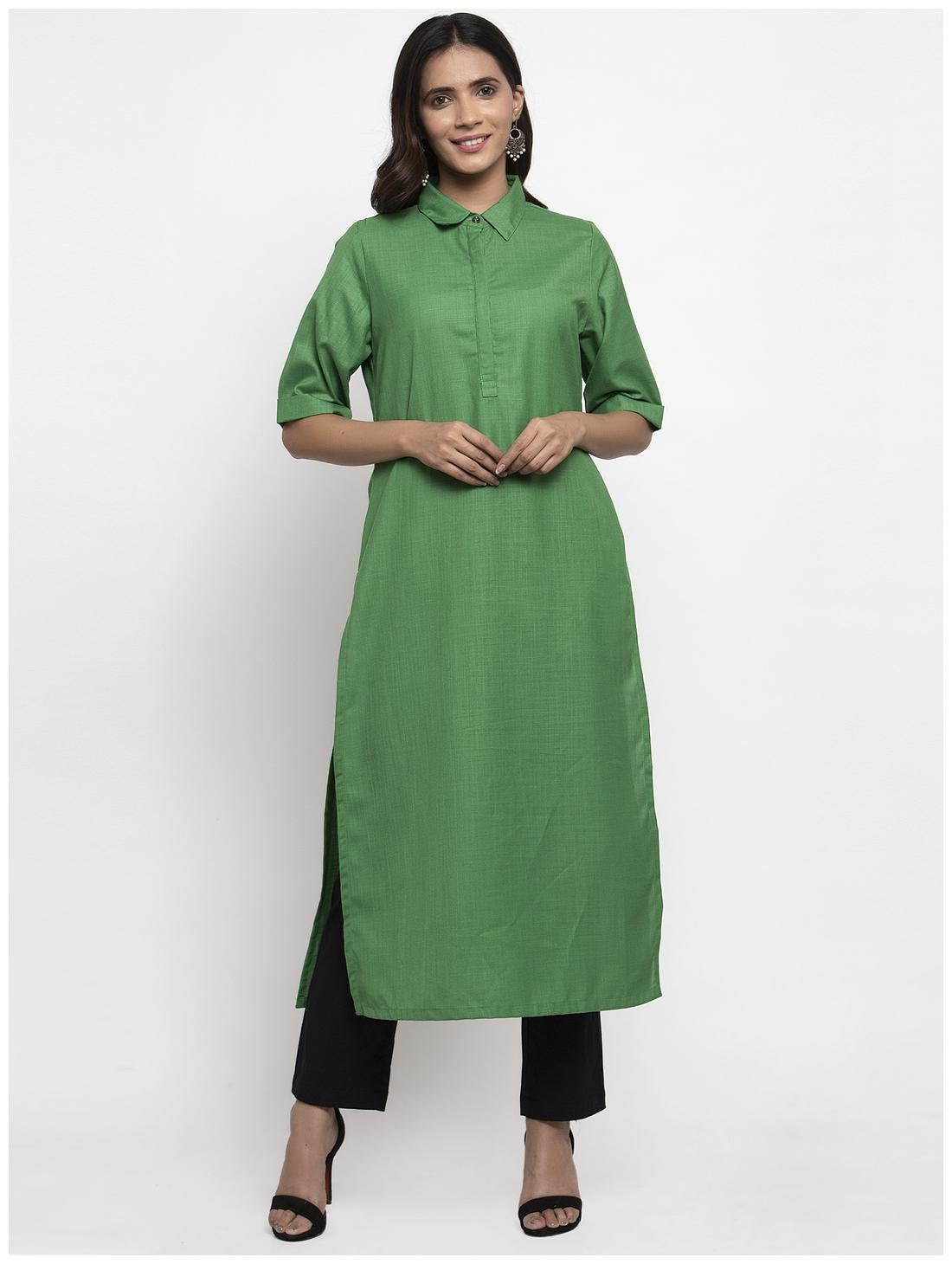 

KIAASA Women Green Solid Straight Kurta