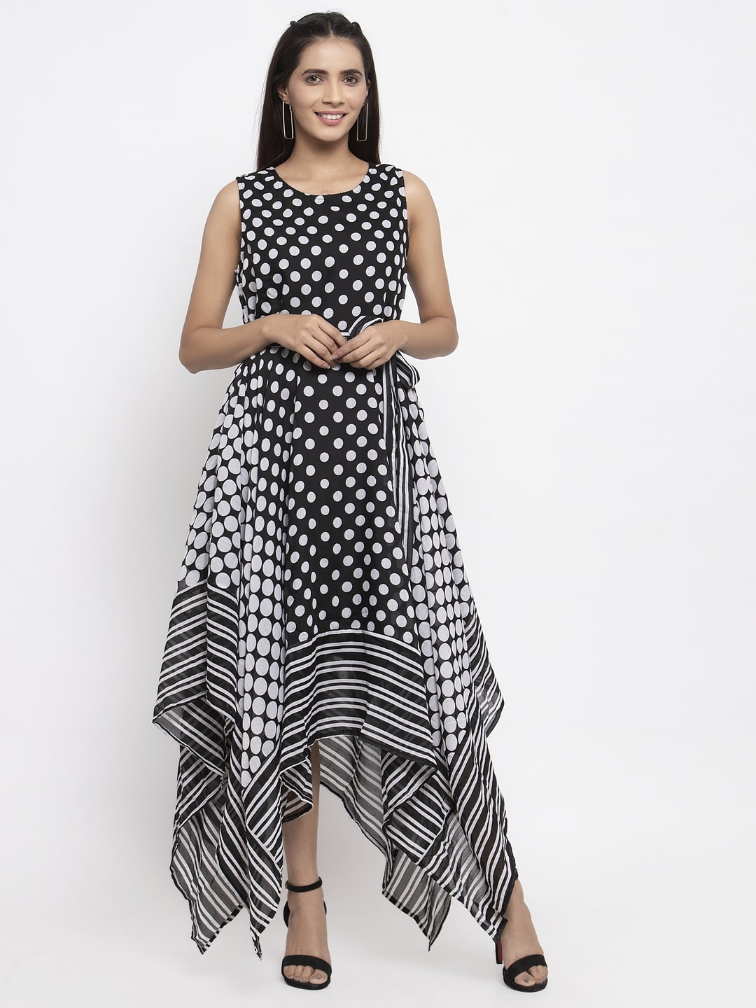 

KIAASA Women Cotton Polka Dots Black Kurta Dress