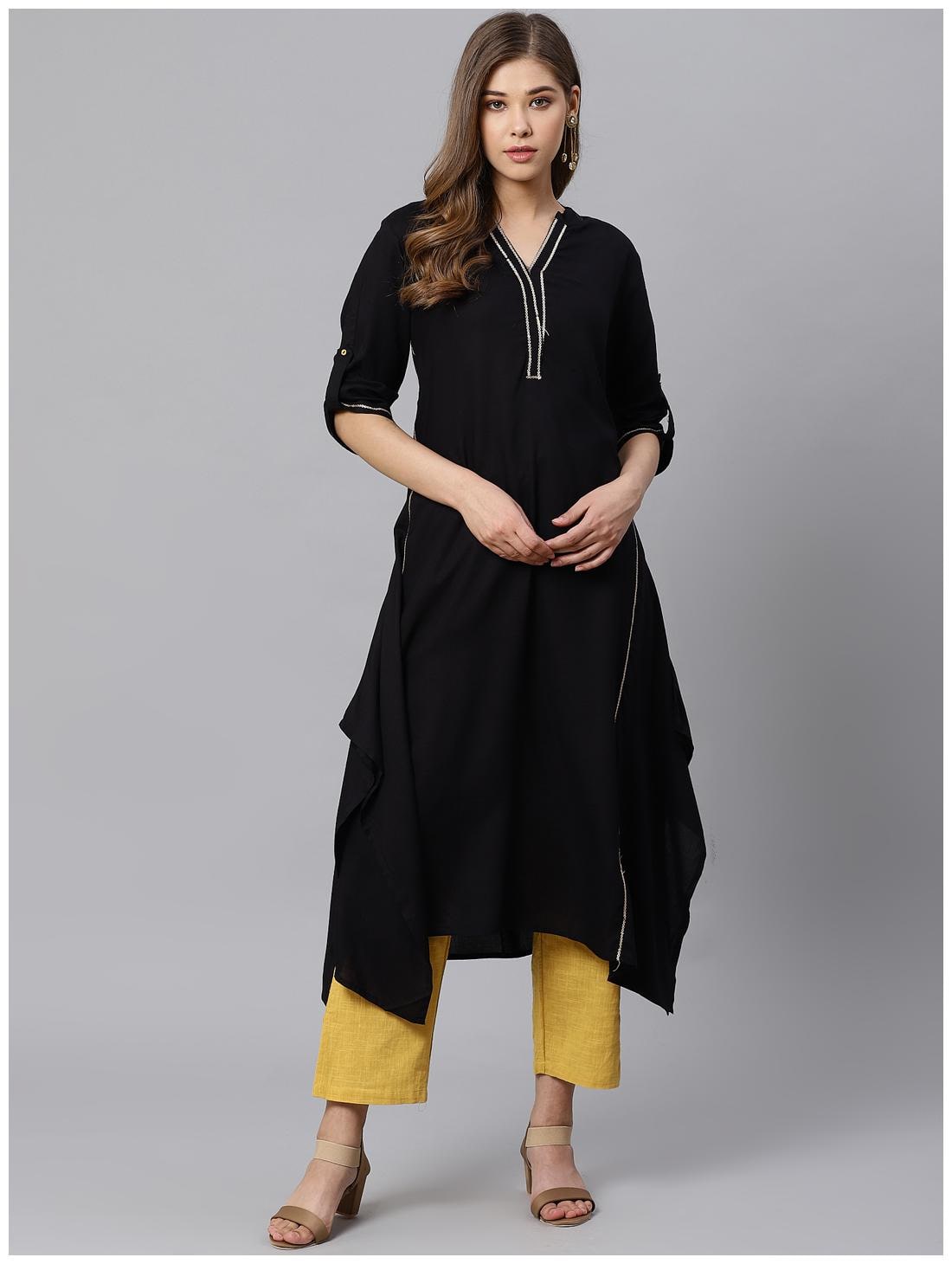 

KIAASA Women Viscose Rayon Solid Black Kurta