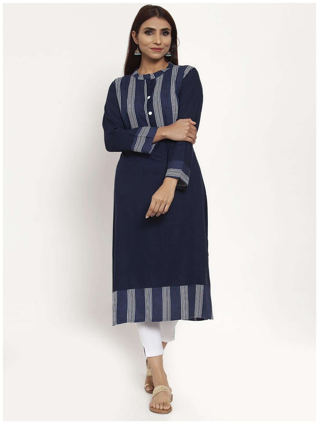 

KIAASA Women Blue Striped Regular Kurta