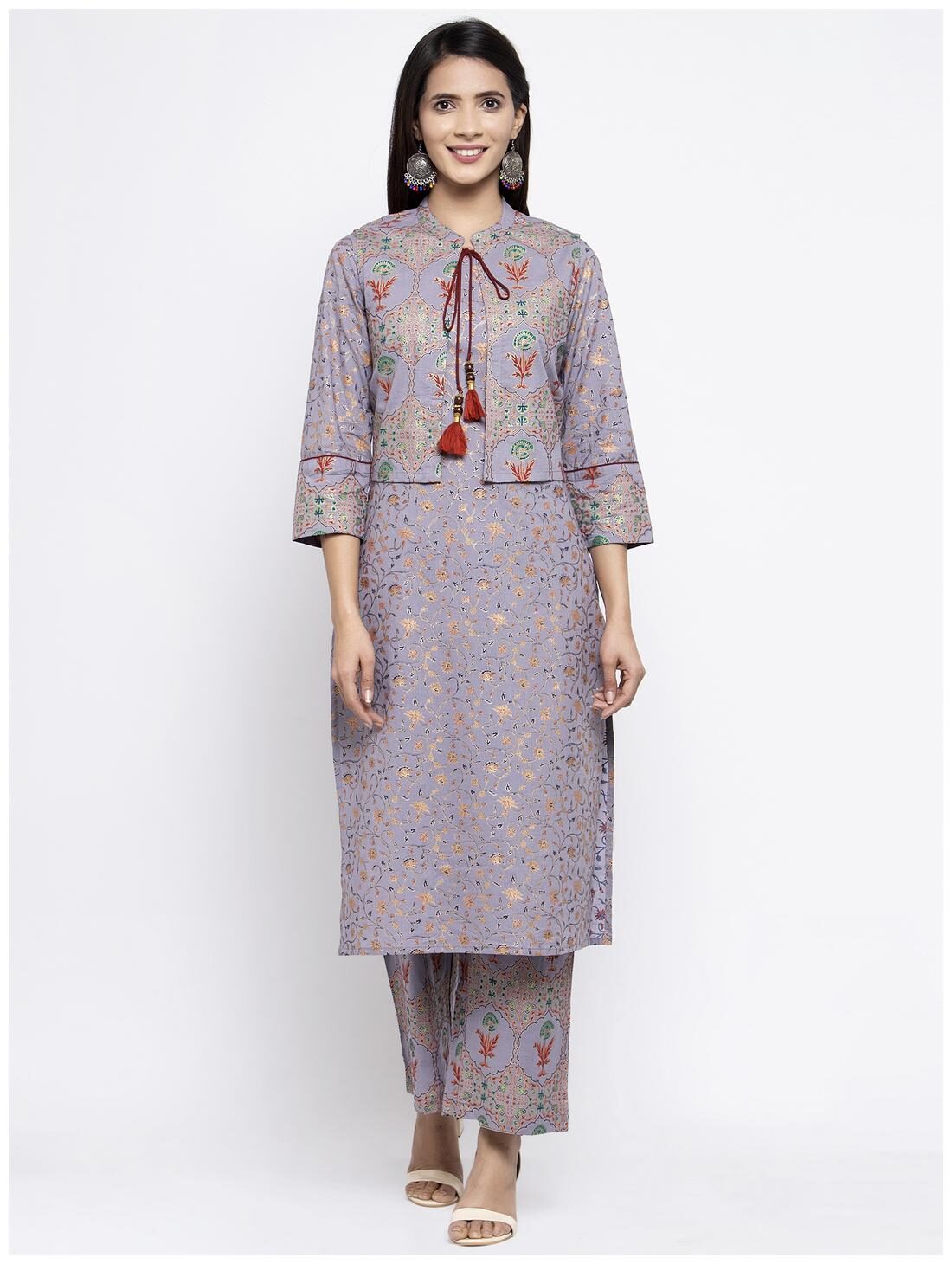 

Kiaasa Women Cotton Foil Print Purple Kurta Palazzo With Jacket