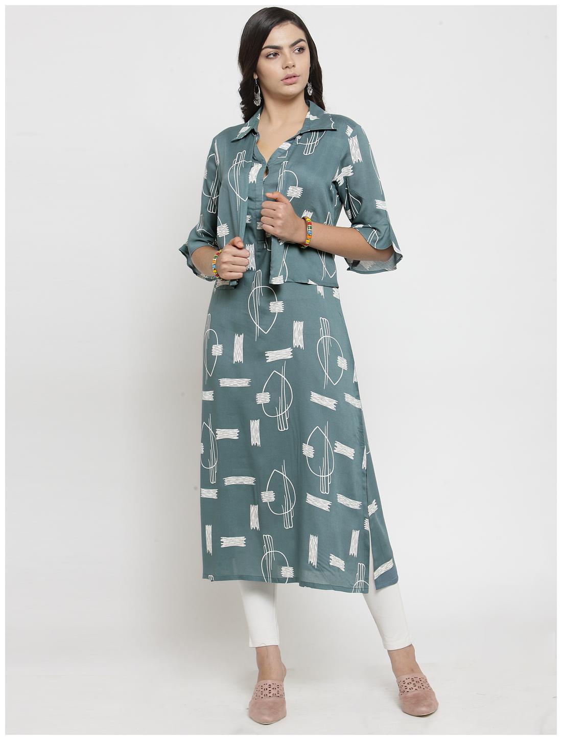

KIAASA Women Grey Printed Straight Kurta