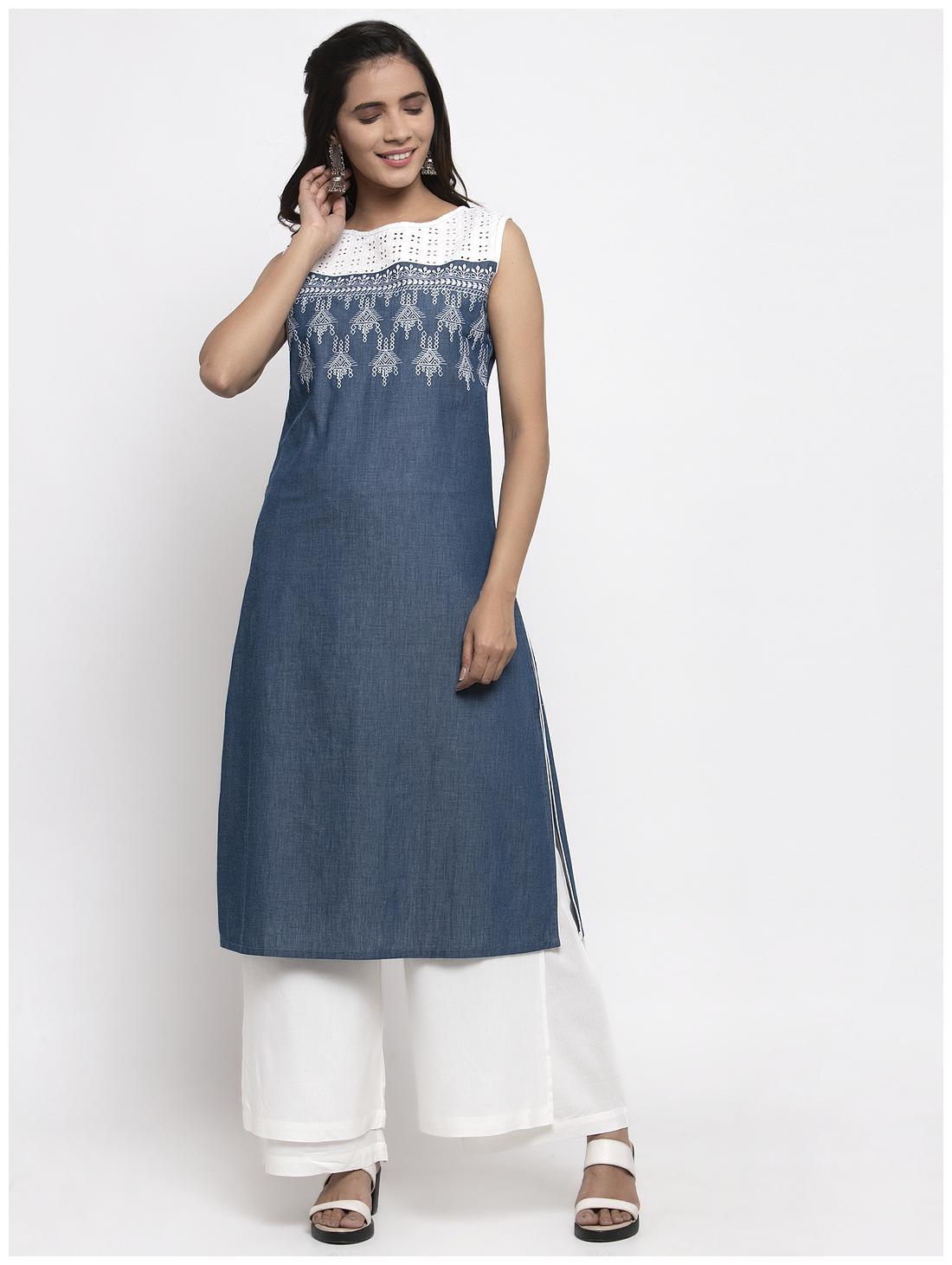 

KIAASA Women Blue Embroidered Straight Kurta
