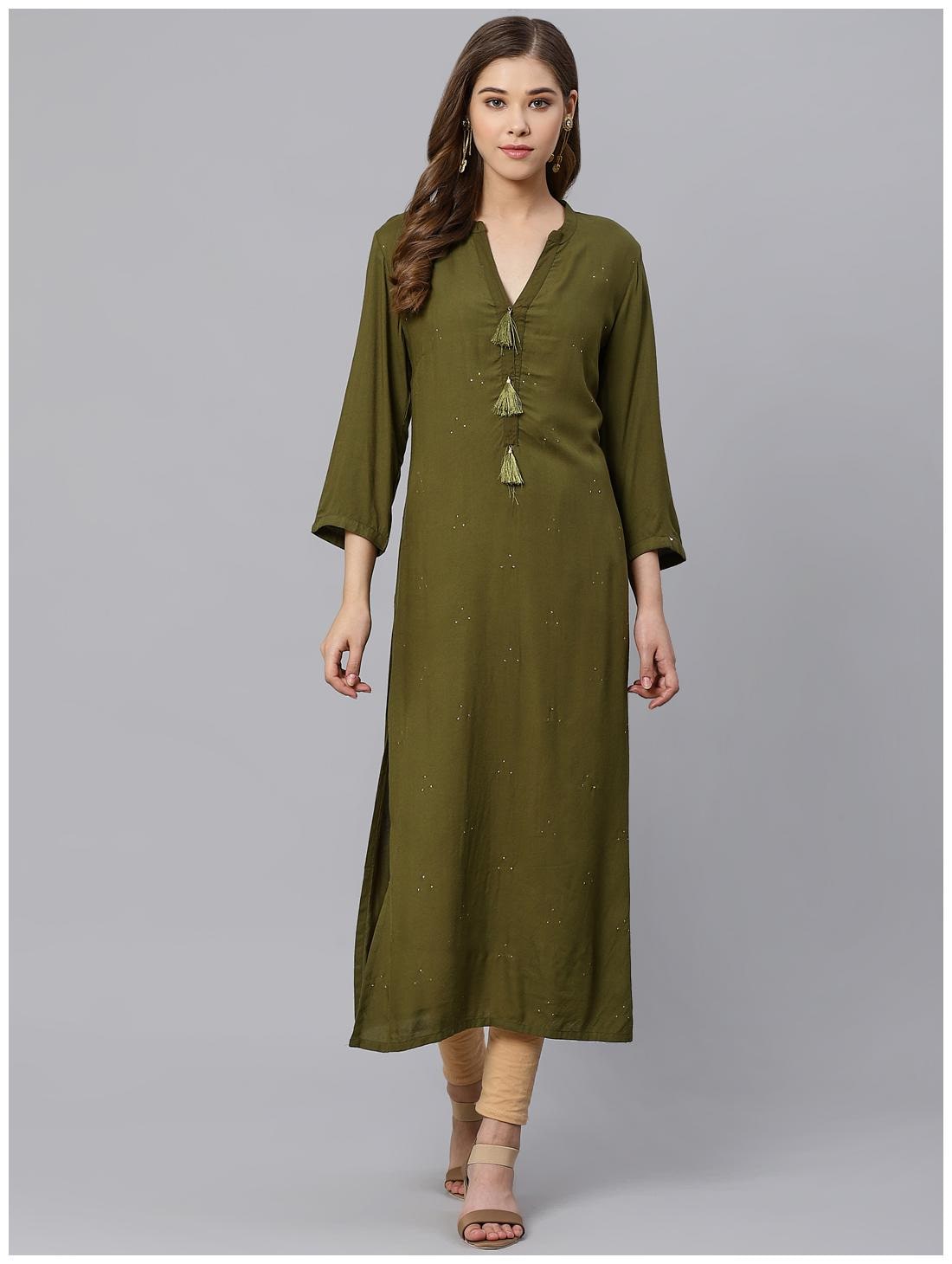 

KIAASA Women Green Solid Straight Kurta