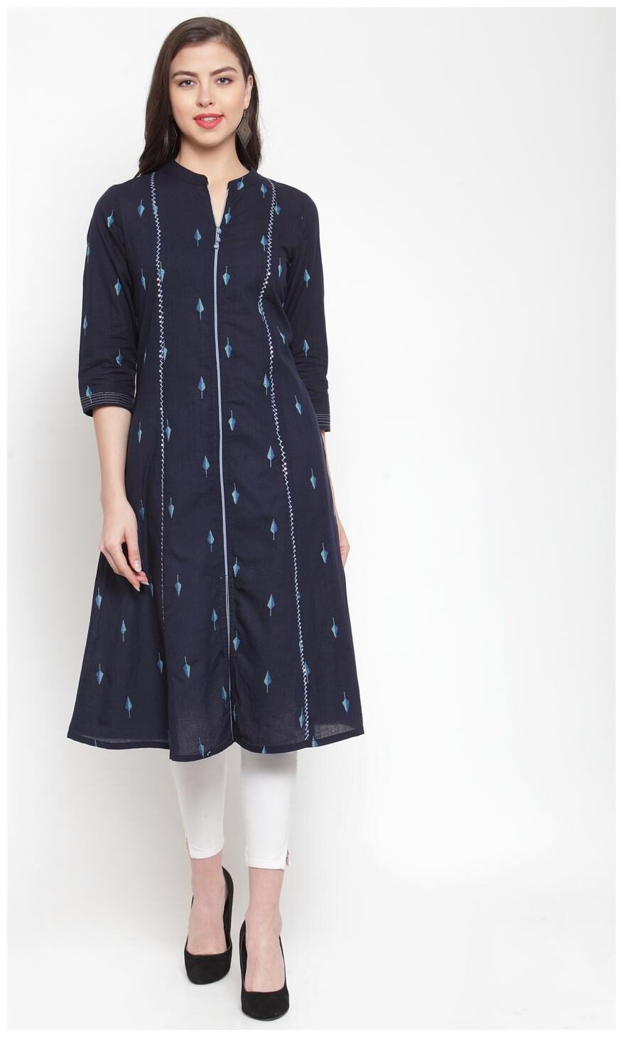 

KIAASA Women Navy Blue Printed Straight Kurta