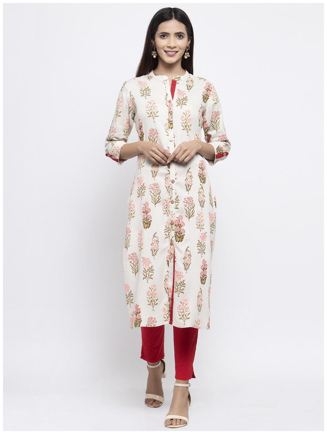 

KIAASA Women White Floral Straight Kurta