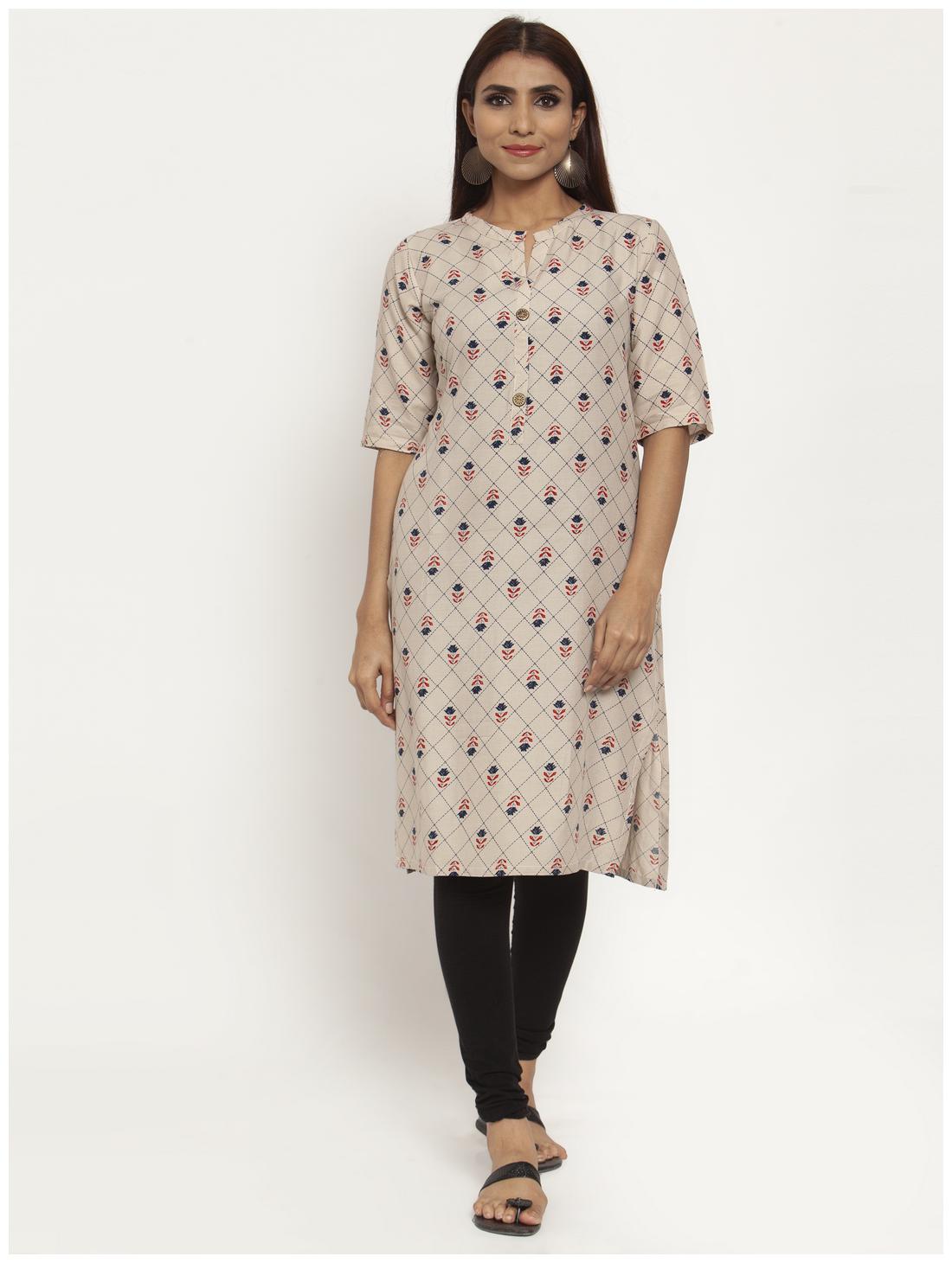 

Kiaasa Women Cream Viscose Rayon Floral Fusion Dresses