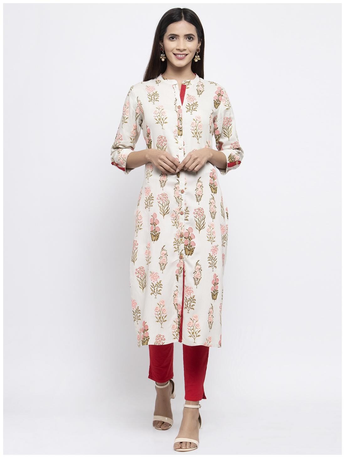 

KIAASA Women White Floral Straight Kurta