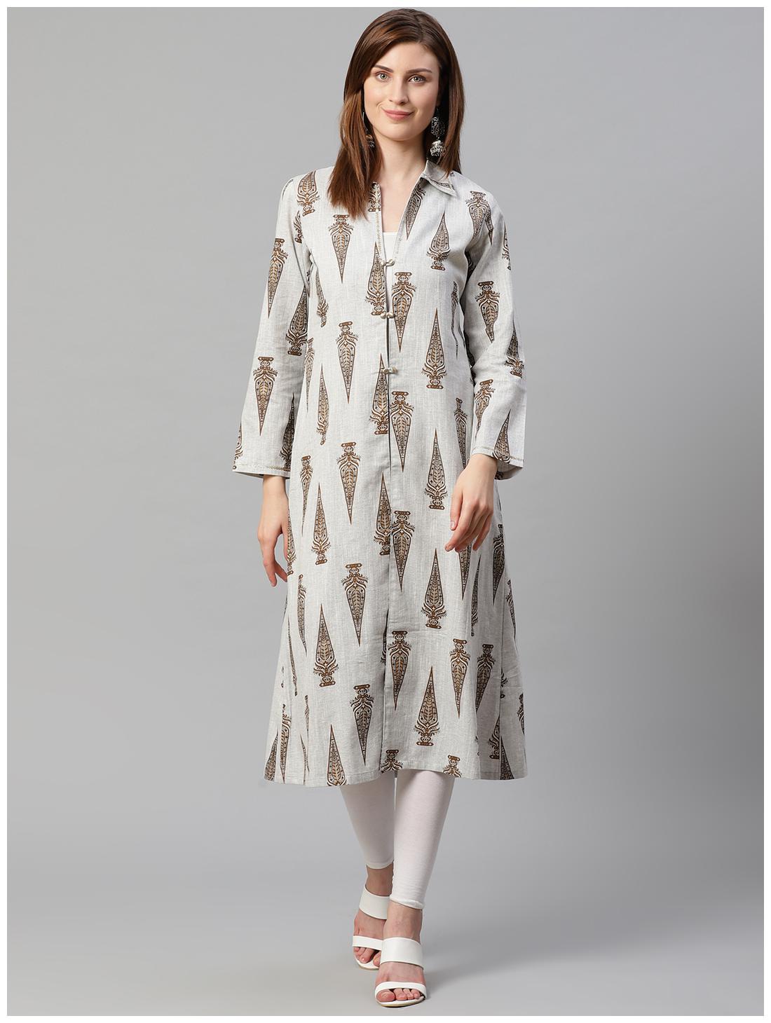 

KIAASA Women Cotton Printed Grey Kurta