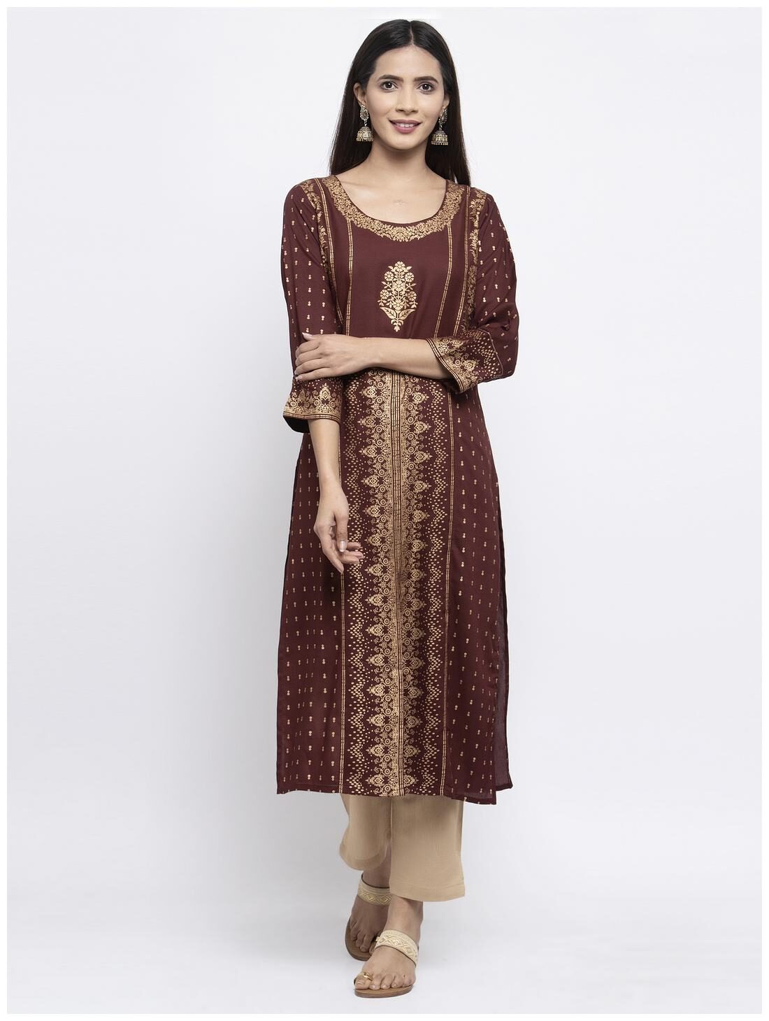 

KIAASA Women Wine Floral Straight Kurta