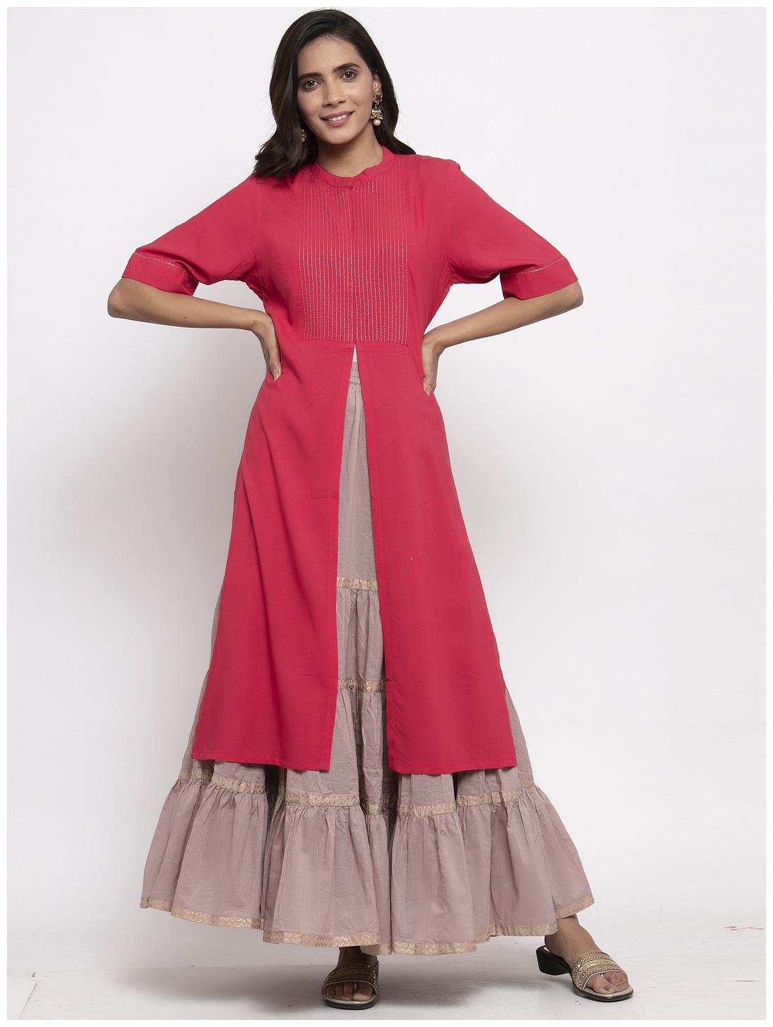 

KIAASA Women Viscose Rayon Solid Pink Kurta