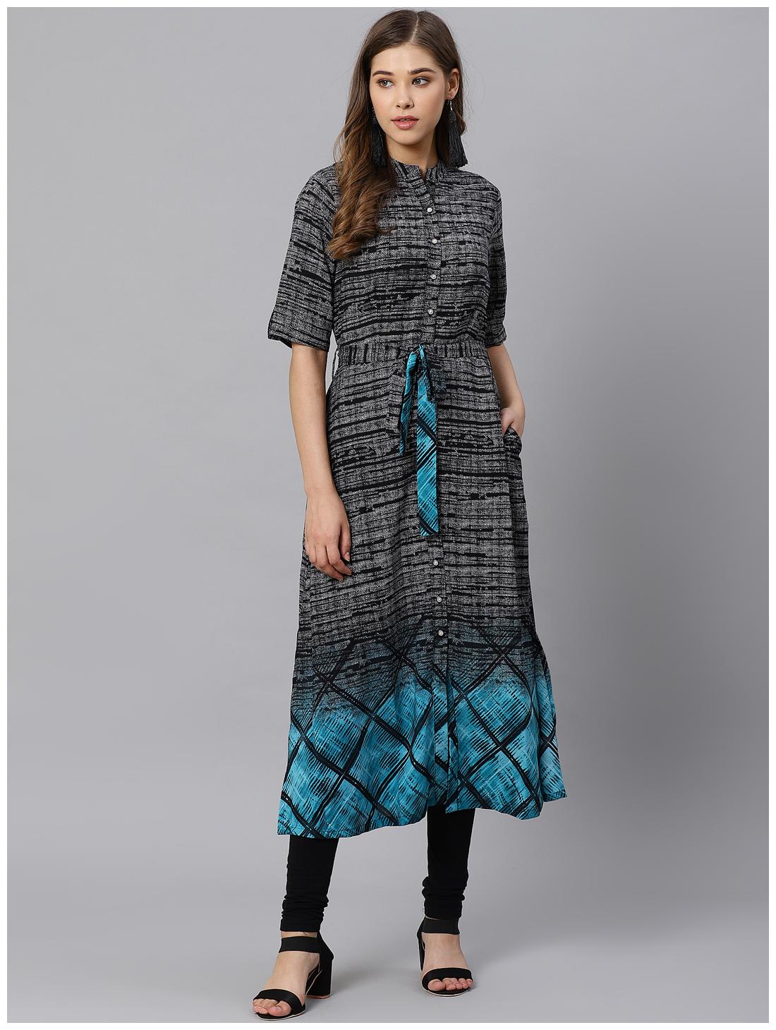 

KIAASA Women Black Checkered Straight Kurta