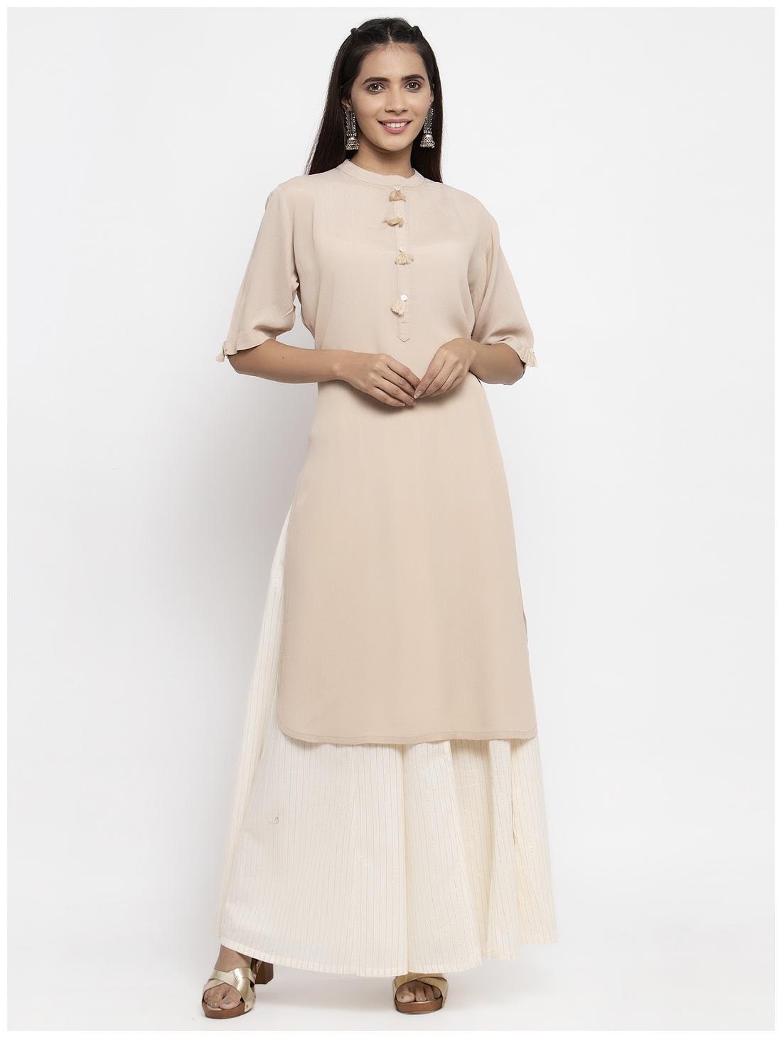 

KIAASA Women Beige Solid Straight Kurta