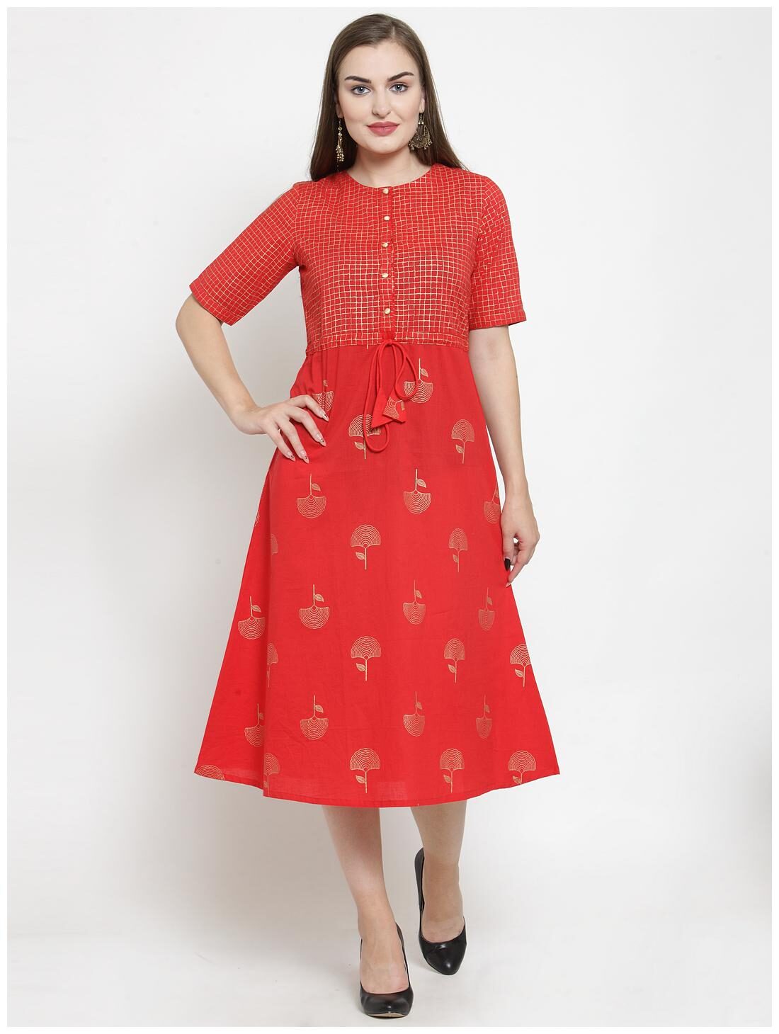 

KIAASA Women Cotton Printed Kurti Dress Red