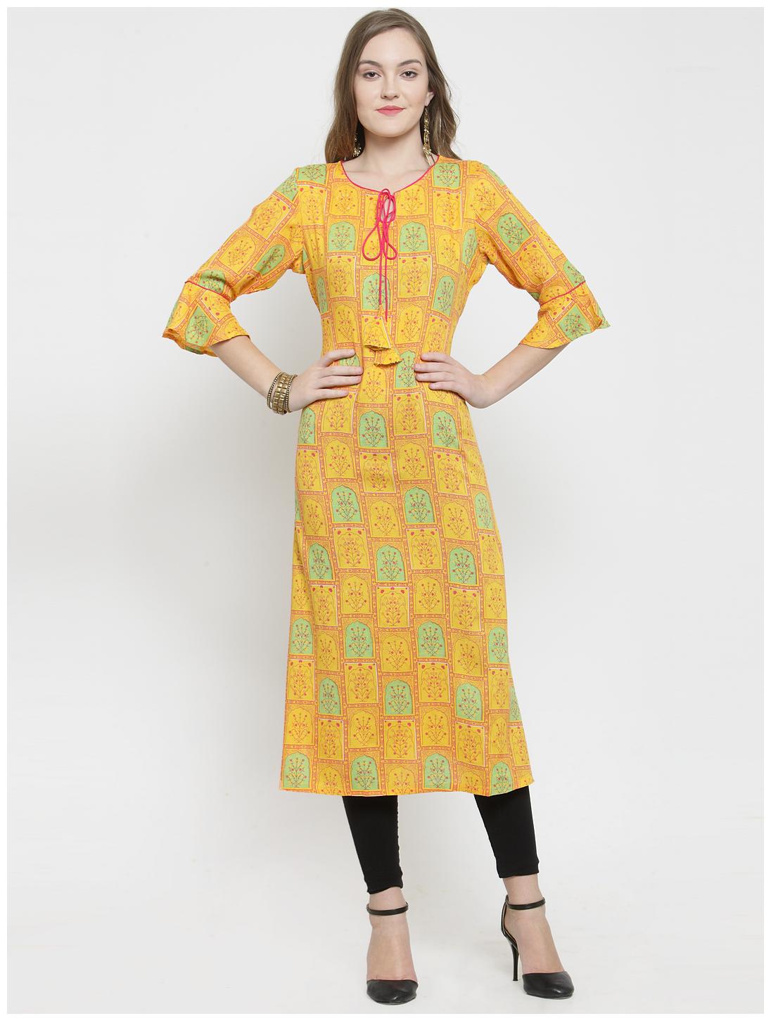

KIAASA Women Yellow Printed Straight Kurta