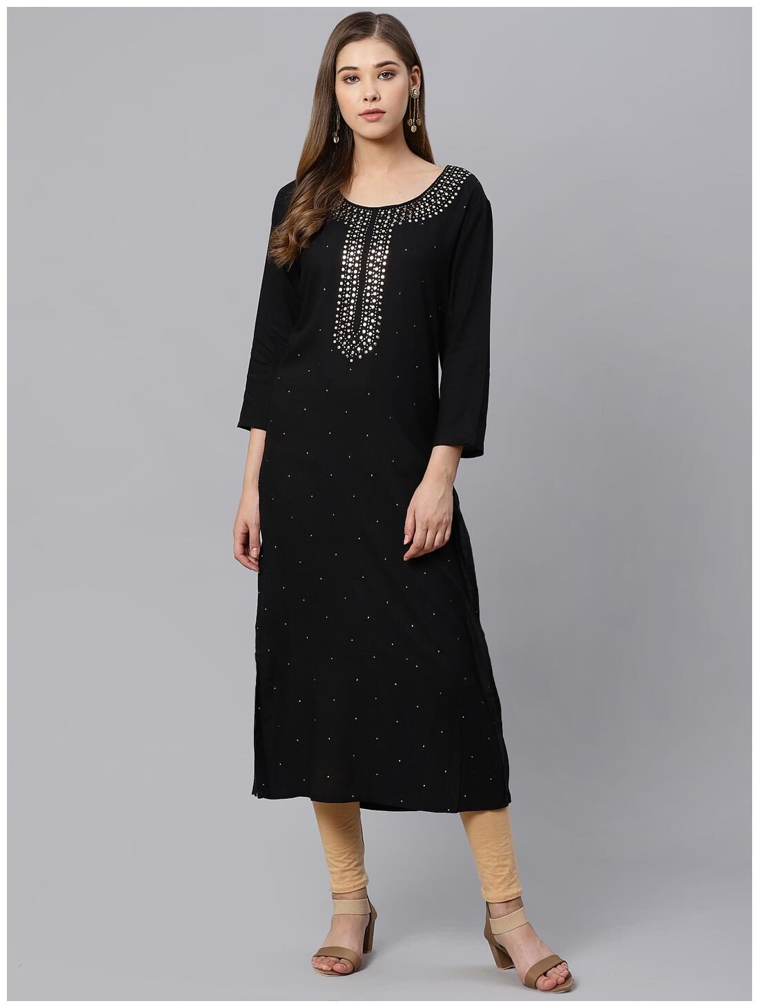 

KIAASA Women Black Solid Straight Kurta