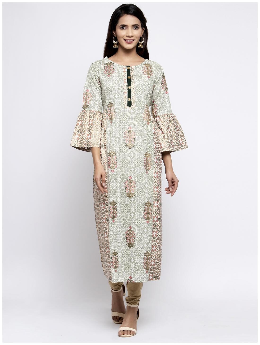 

Kiaasa Women Olive Cotton Printed Kurta