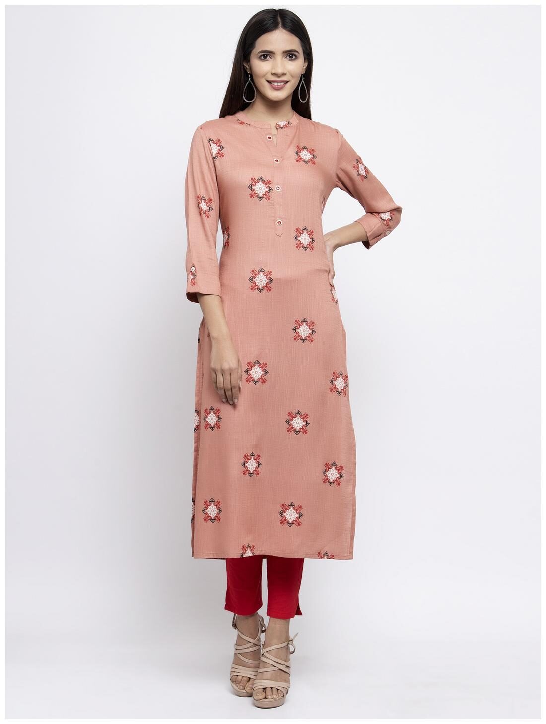 

KIAASA Women Peach Printed Straight Kurta