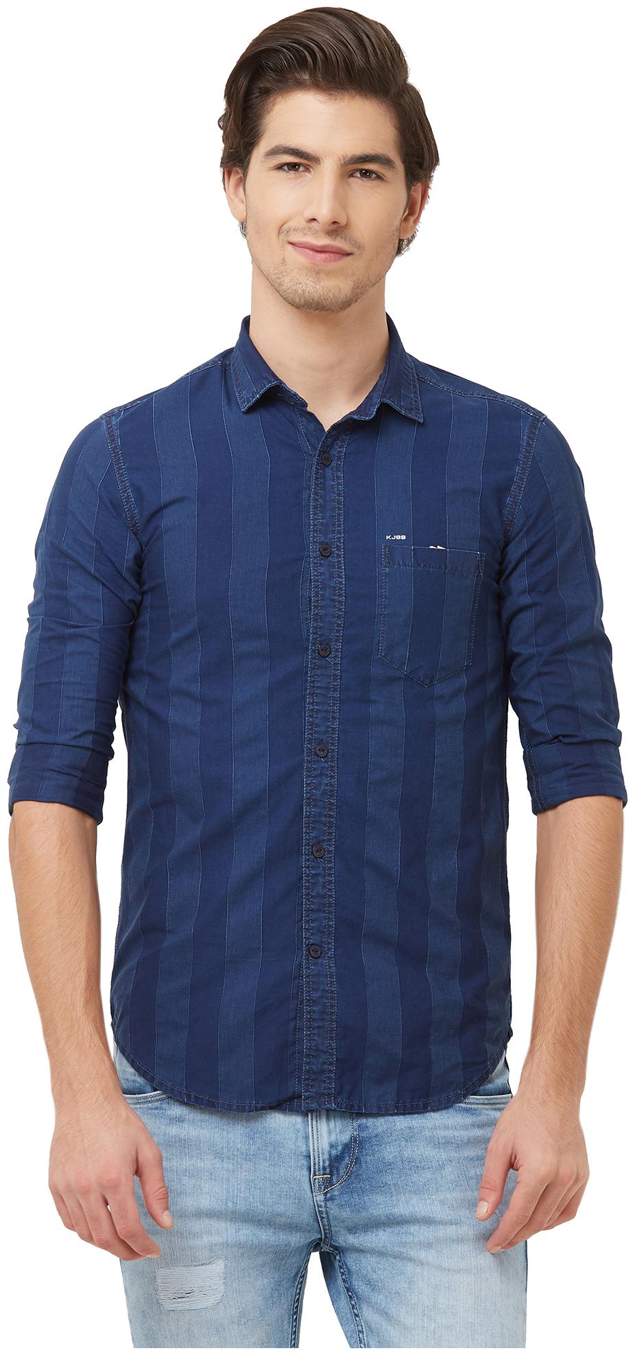 

Killer Men Blue Vertical Stripes Slim Fit Casual Shirt