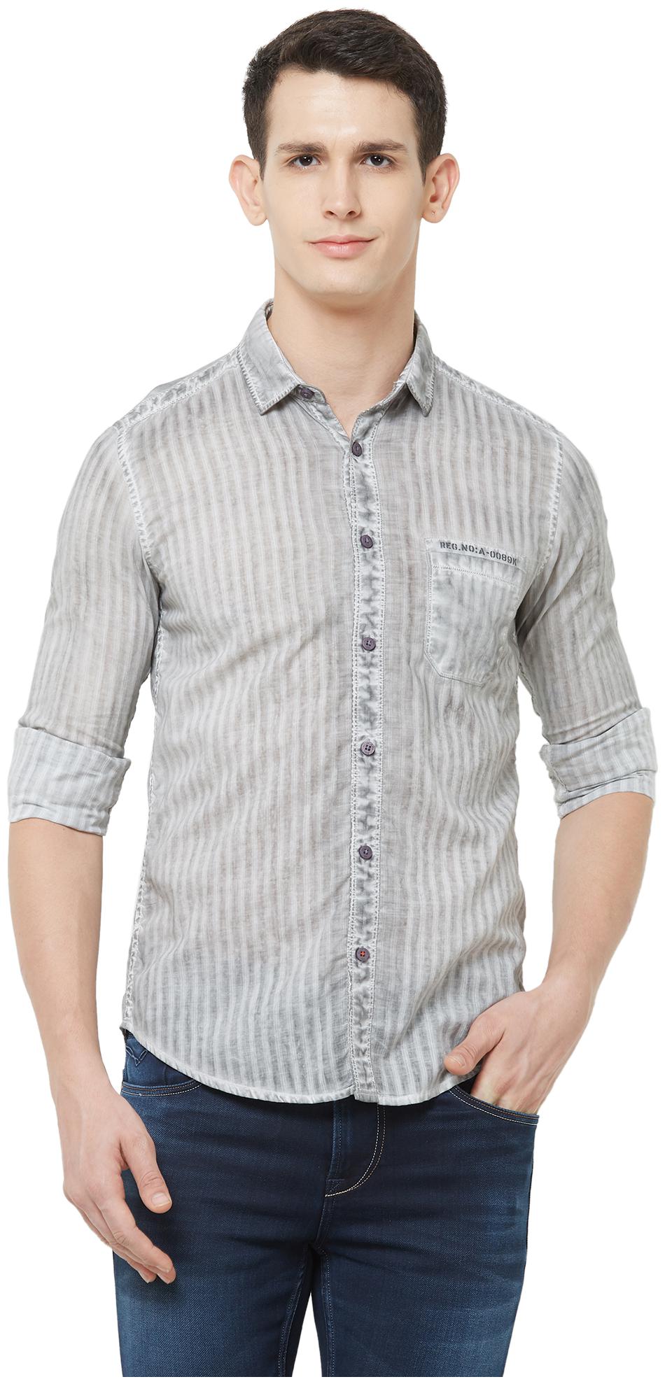 

Killer Men Grey Vertical Stripes Slim Fit Casual Shirt