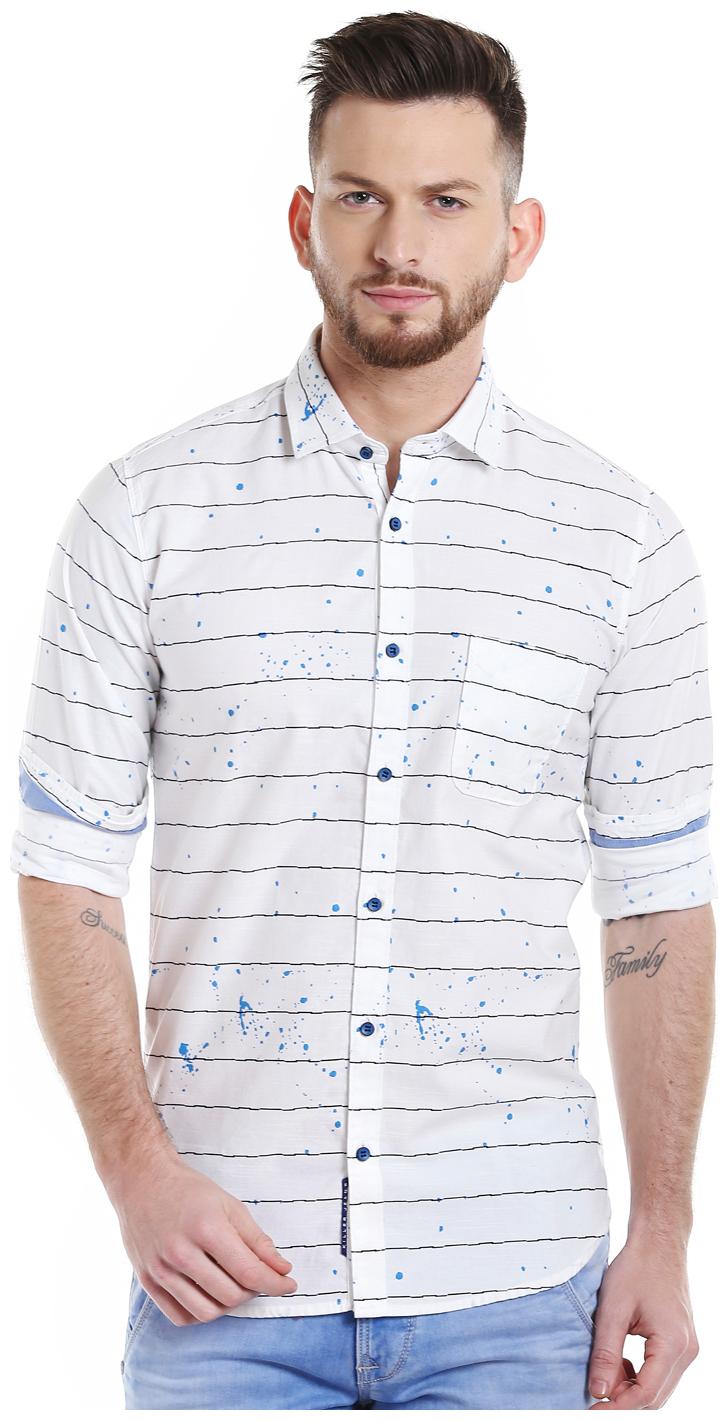 

Killer Men White Horizontal Stripes Slim Fit Casual Shirt