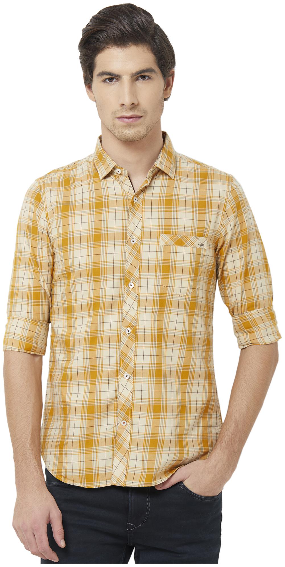 

Killer Men Yellow Checked Slim Fit Casual Shirt