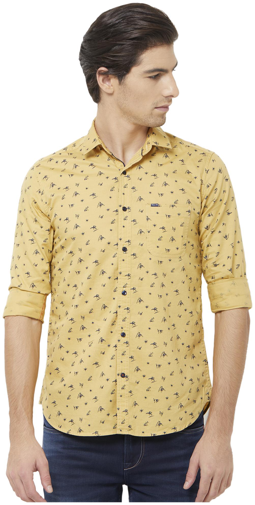 

Killer Men Yellow Printed Slim Fit Casual Shirt