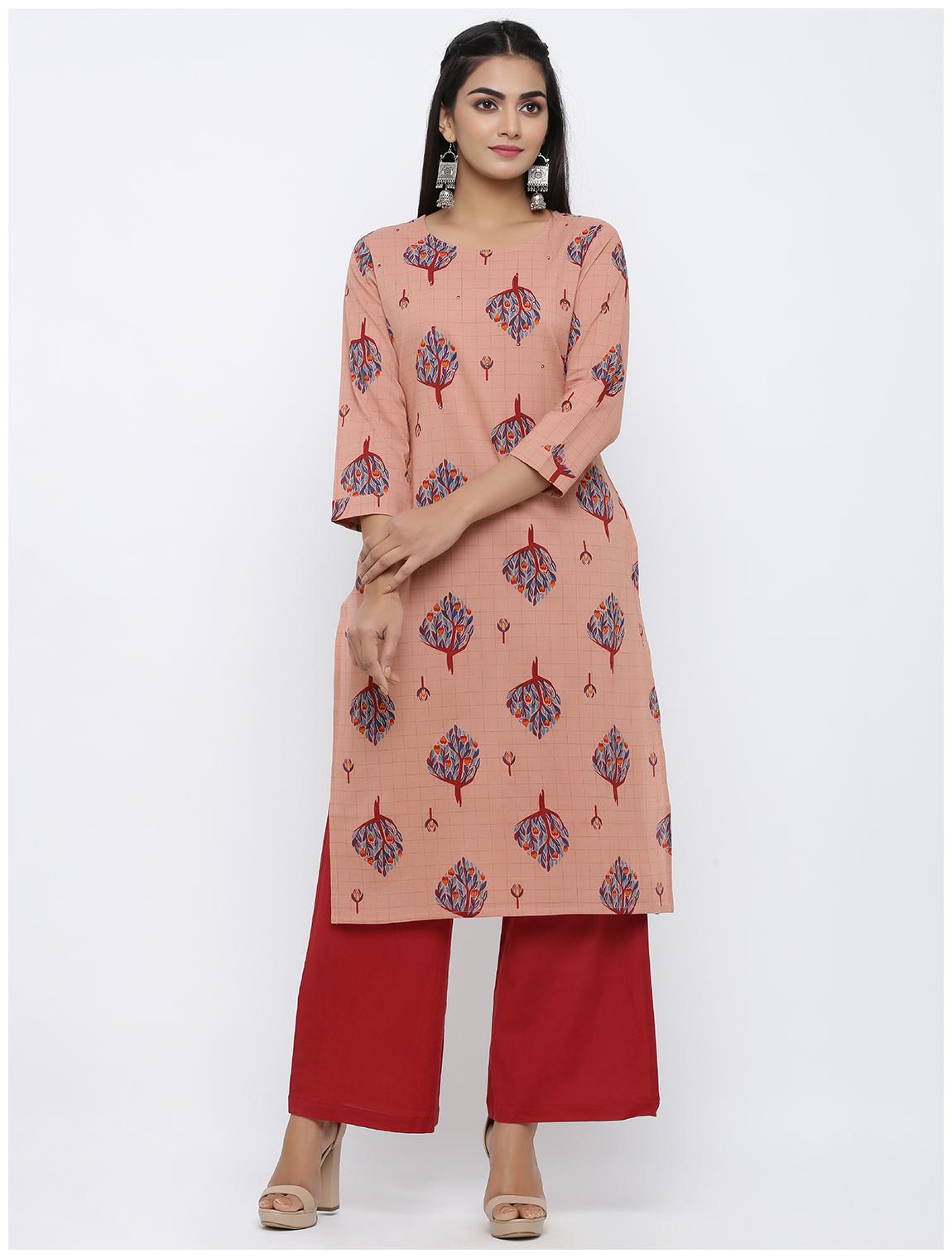 

KIPEK Women Orange Floral Straight Kurta With Palazzo