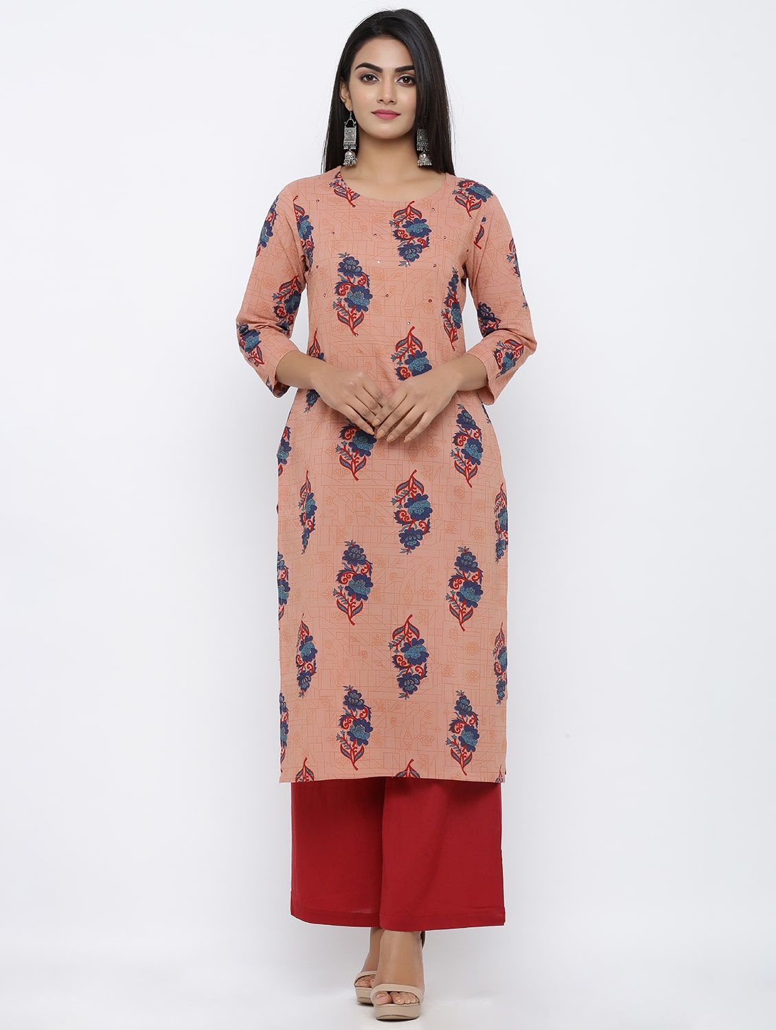 

KIPEK Women Orange Floral Straight Kurta With Palazzo