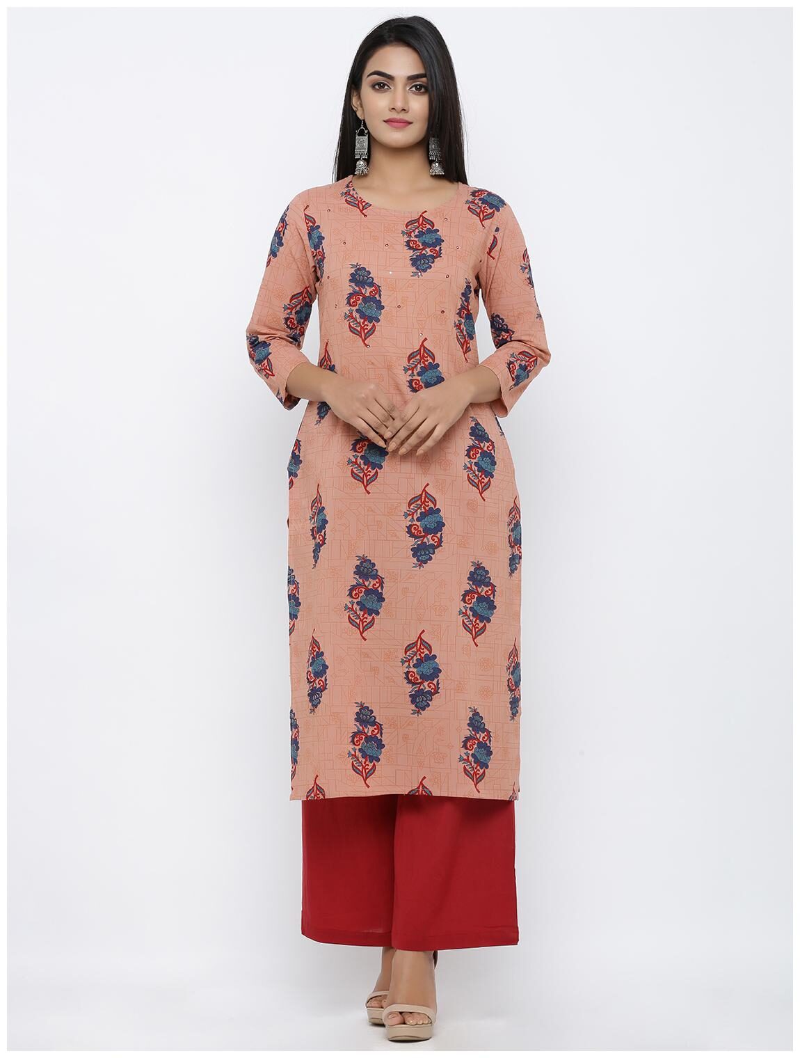 

KIPEK Women Orange Floral Straight Kurta With Palazzo