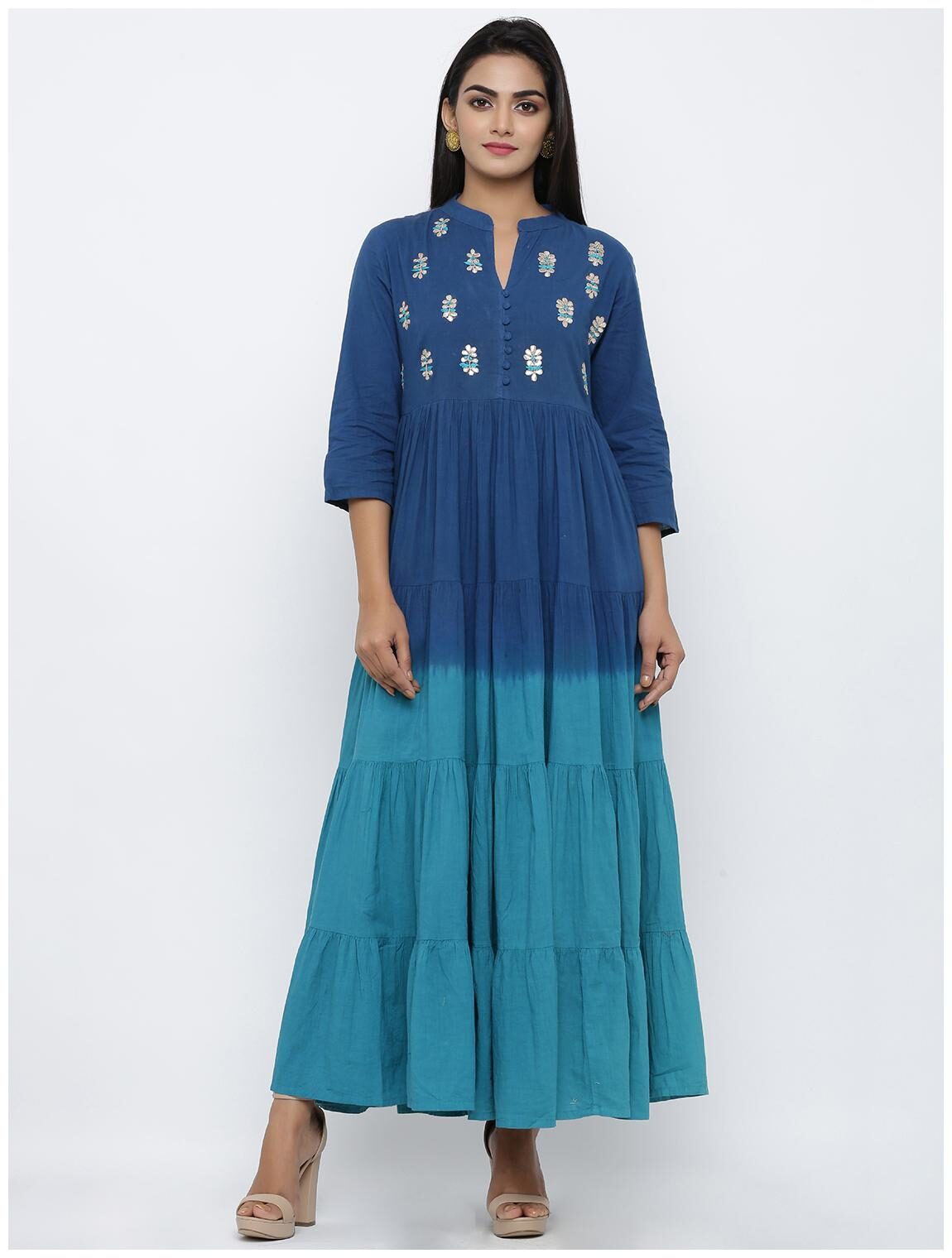 

KIPEK Women Navy Blue Embroidered Anarkali Kurta