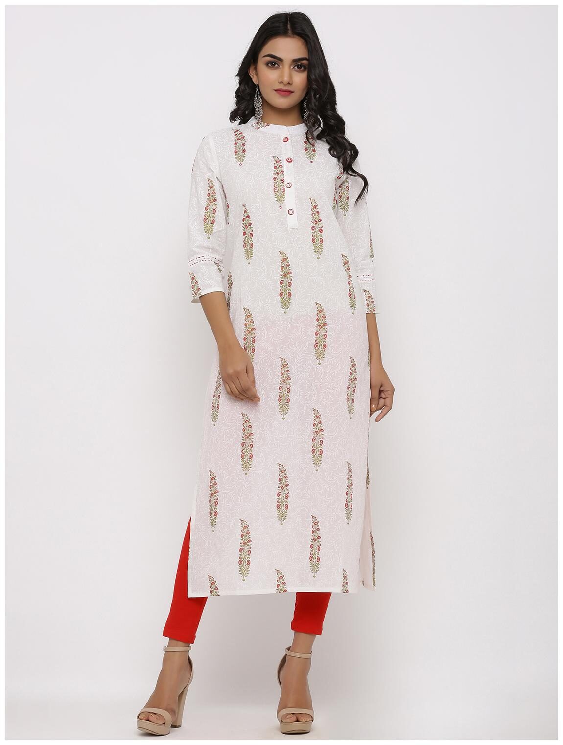 

KIPEK Women White Printed Straight Kurta