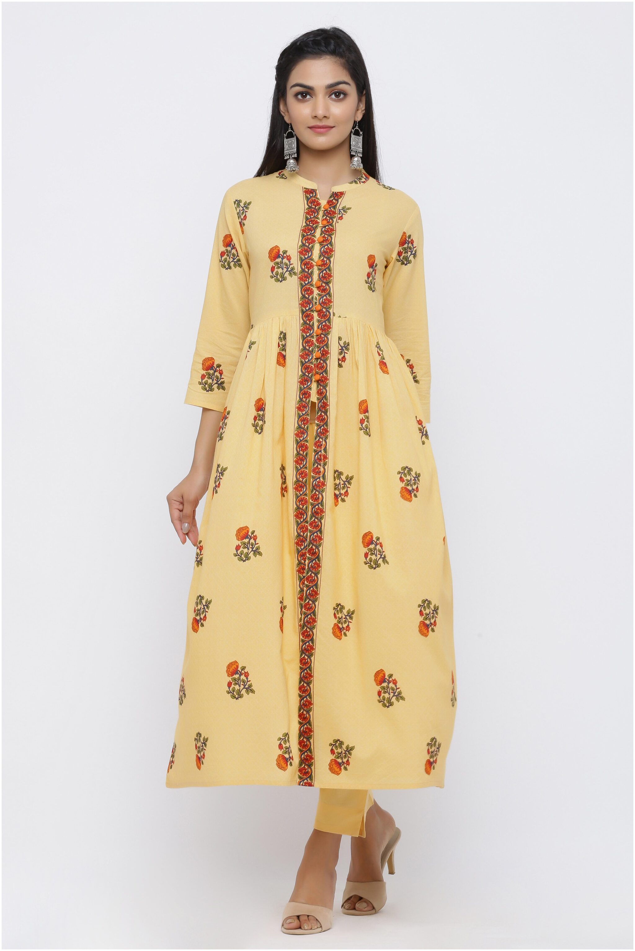 

KIPEK Cotton Floral Beige Kurta Pant Set