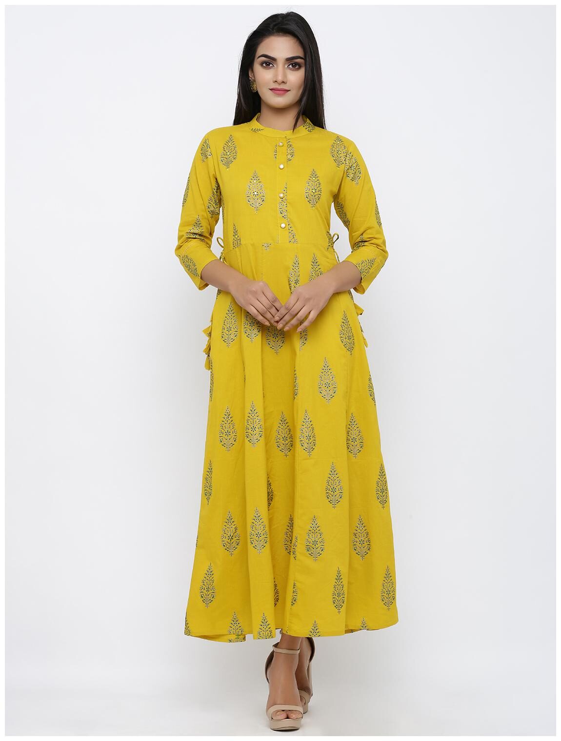 

KIPEK Women Mustard Printed Anarkali Kurta