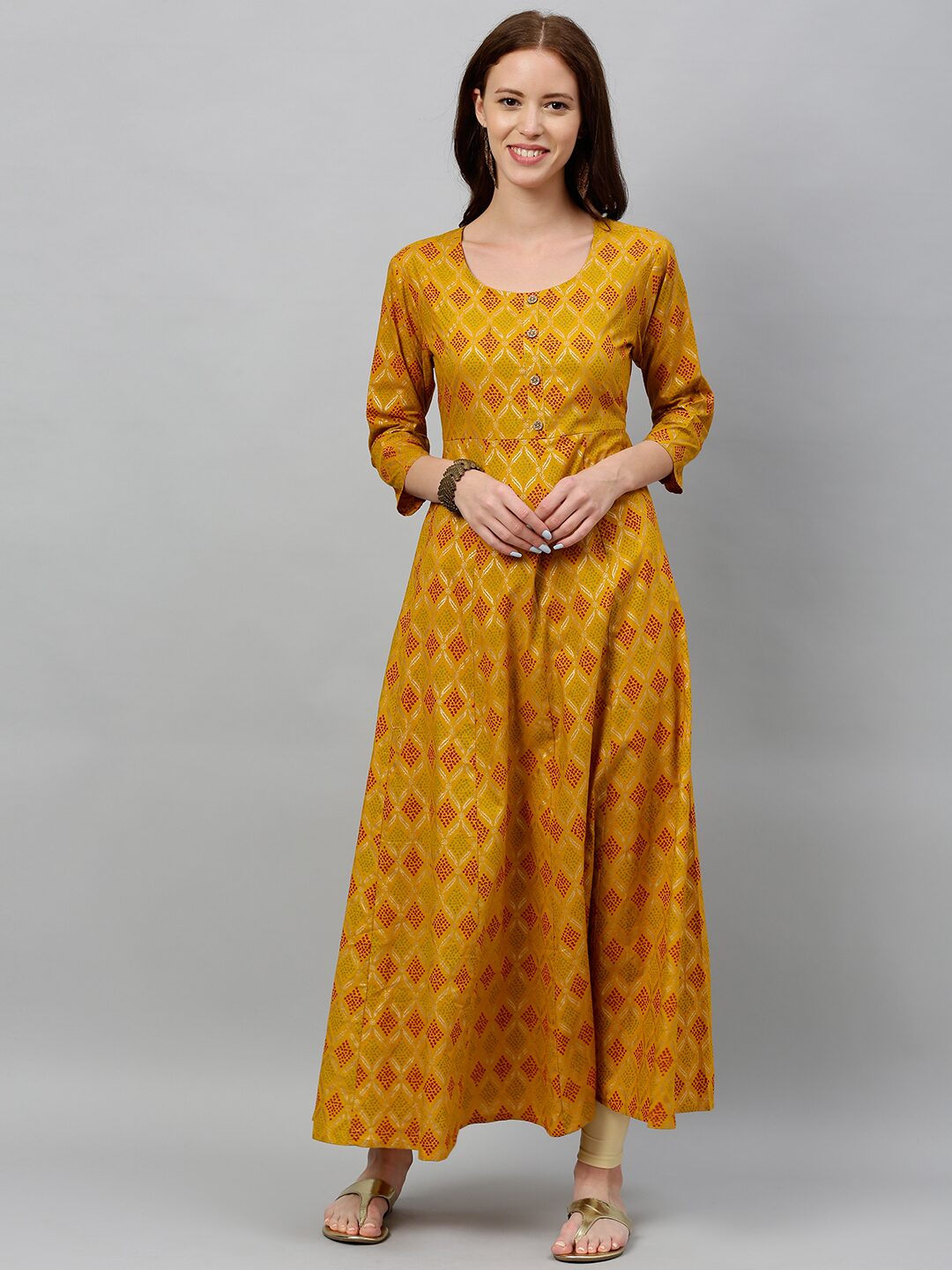 

KIPEK Women Mustard Printed Anarkali Kurta