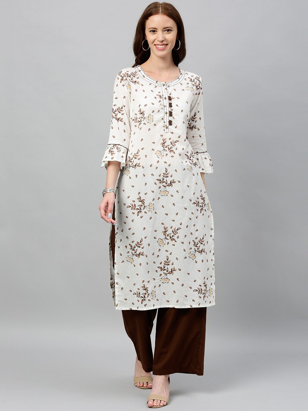

KIPEK Women White Floral Straight Kurta With Palazzo