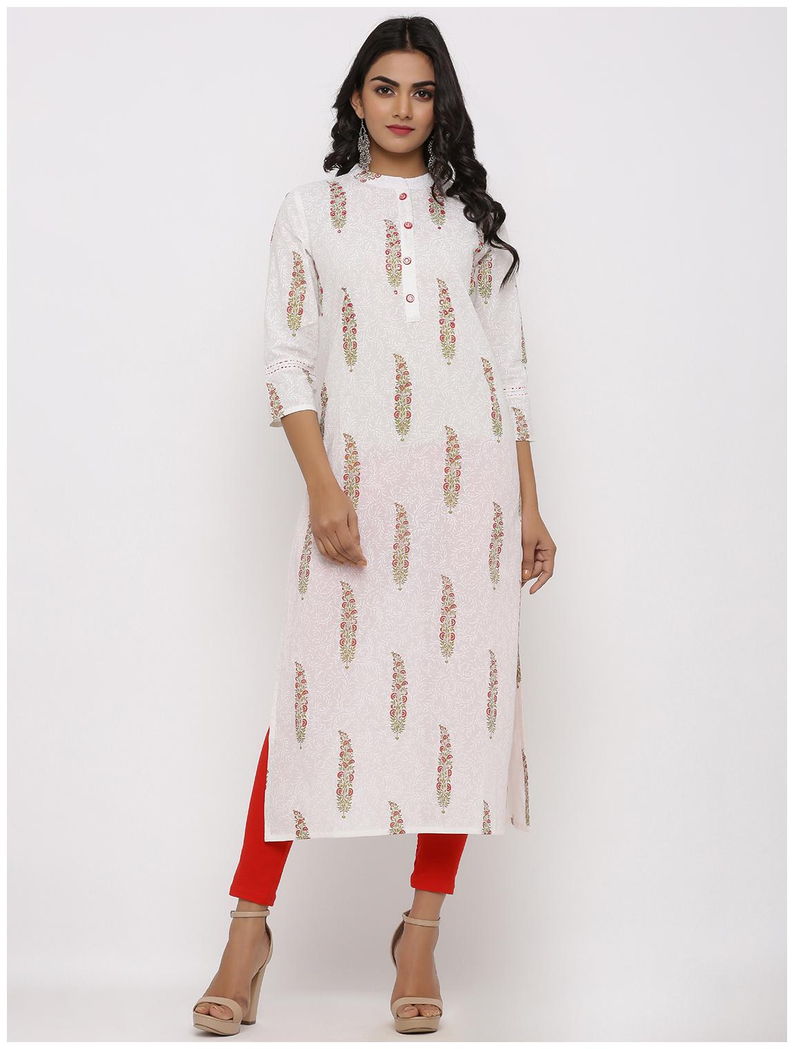 

KIPEK Women White Printed Straight Kurta