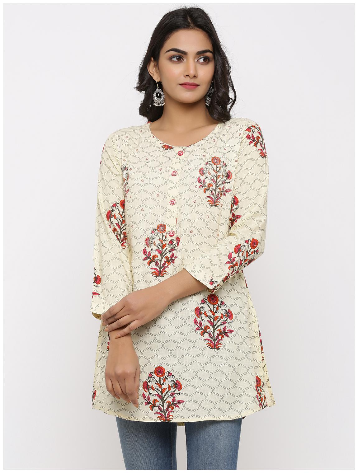 

KIPEK Women Off White Floral Straight Kurti