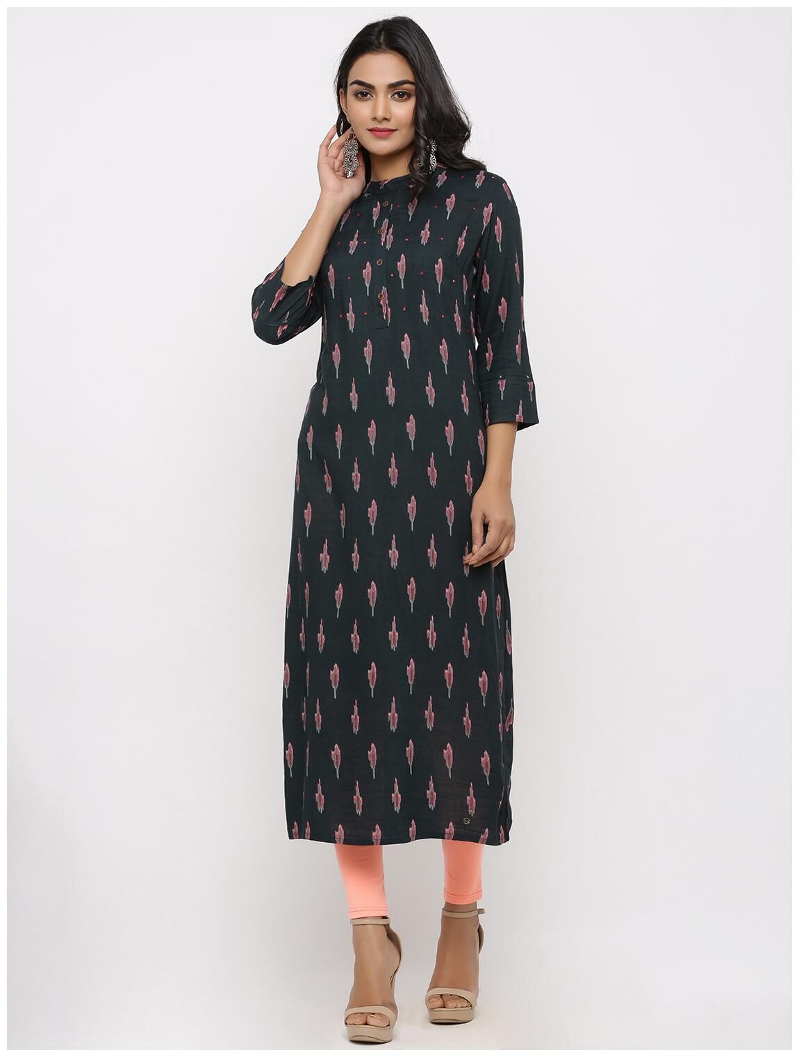 

KIPEK Women Green Printed Straight Kurta