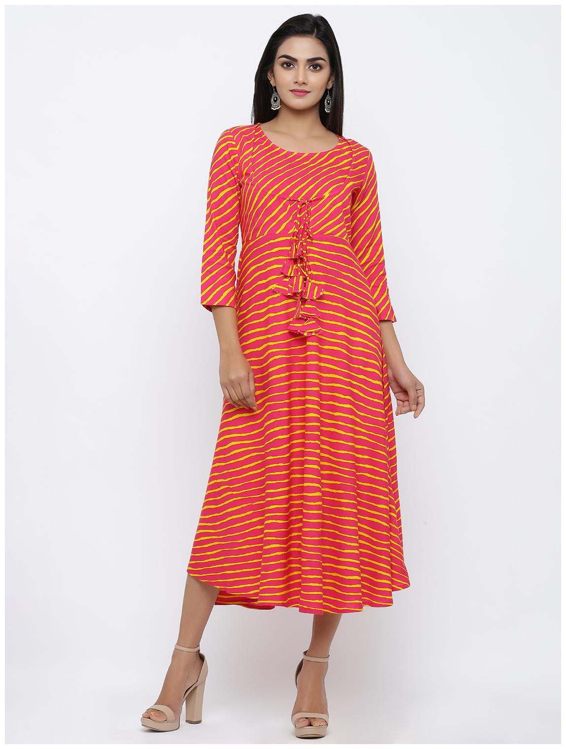 

KIPEK Women Pink Striped Anarkali Kurta