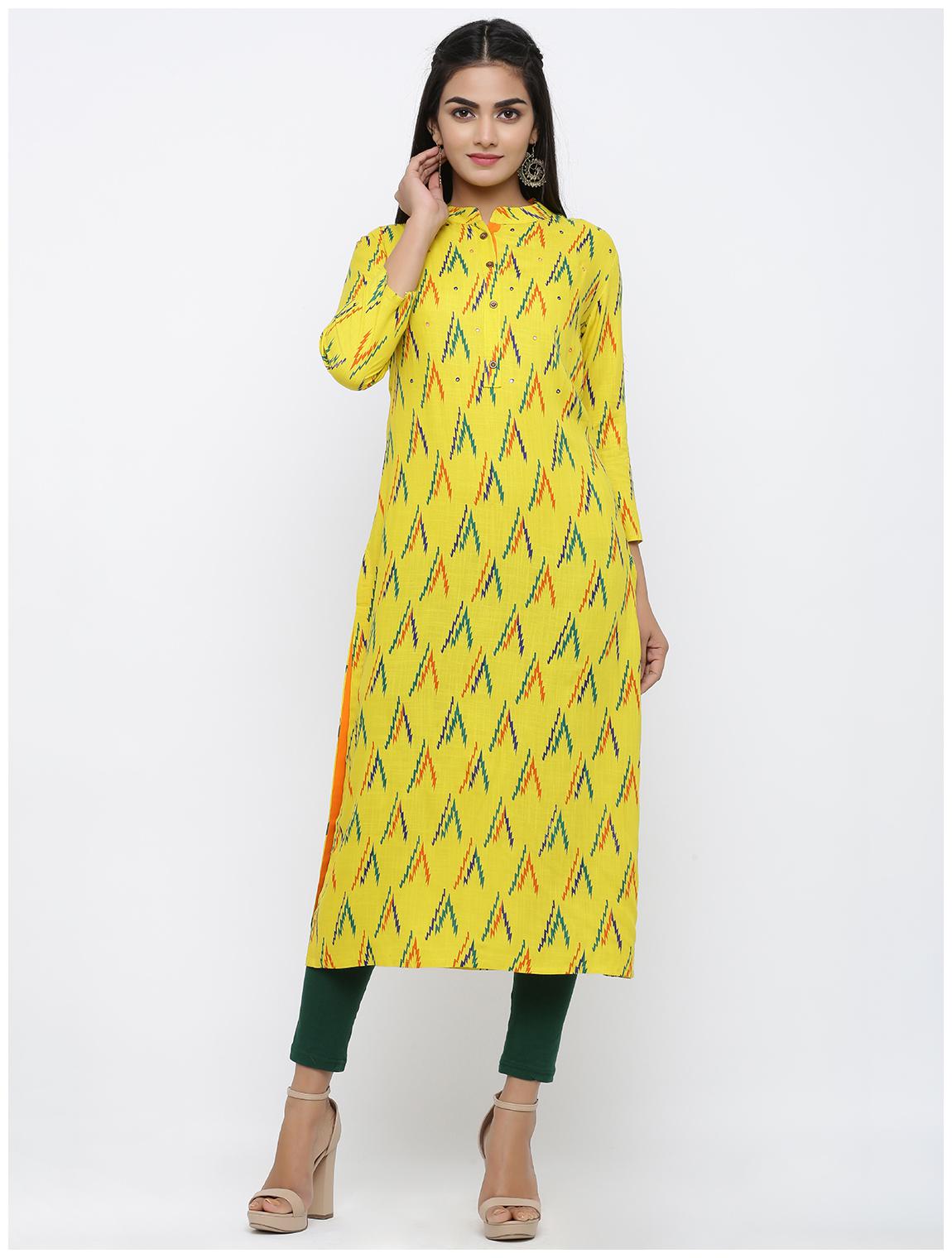 

KIPEK Women Yellow Printed Straight Kurta
