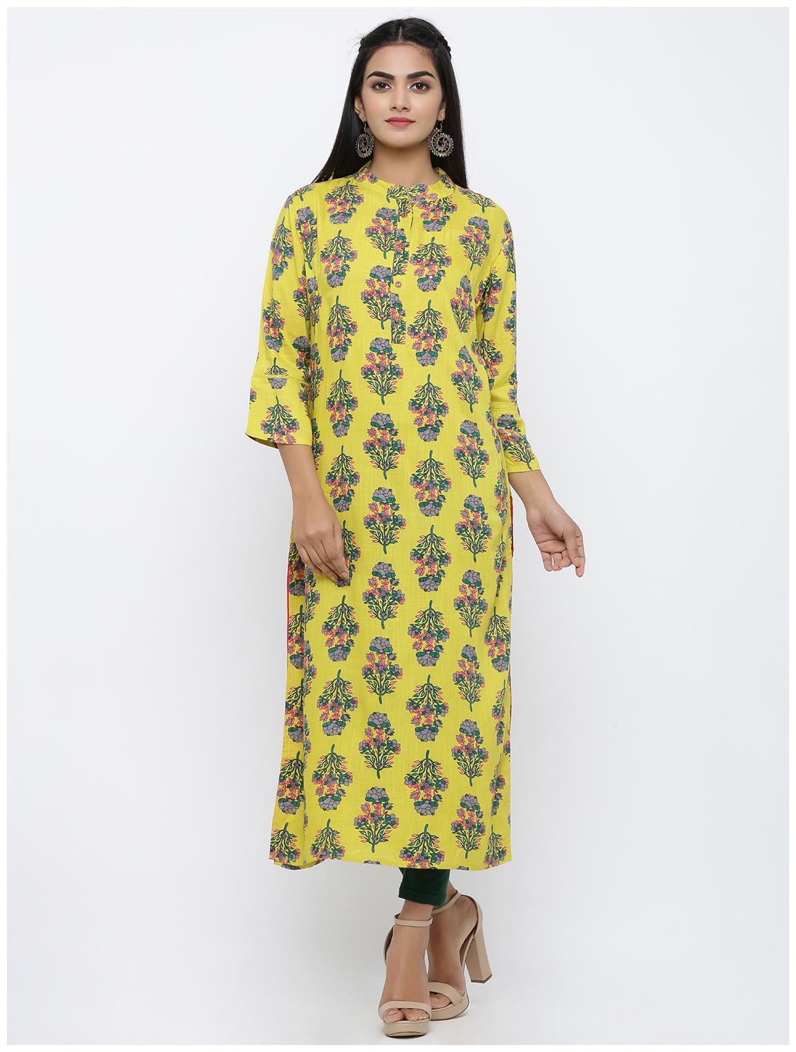 

KIPEK Women Yellow Floral Straight Kurta