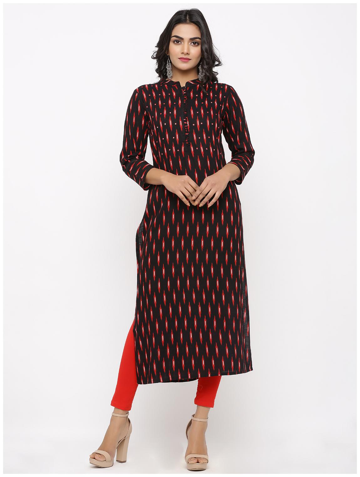 

KIPEK Women Black Printed Straight Kurta
