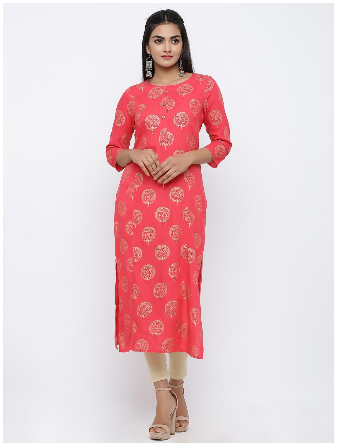 

KIPEK Women Pink Printed Straight Kurta