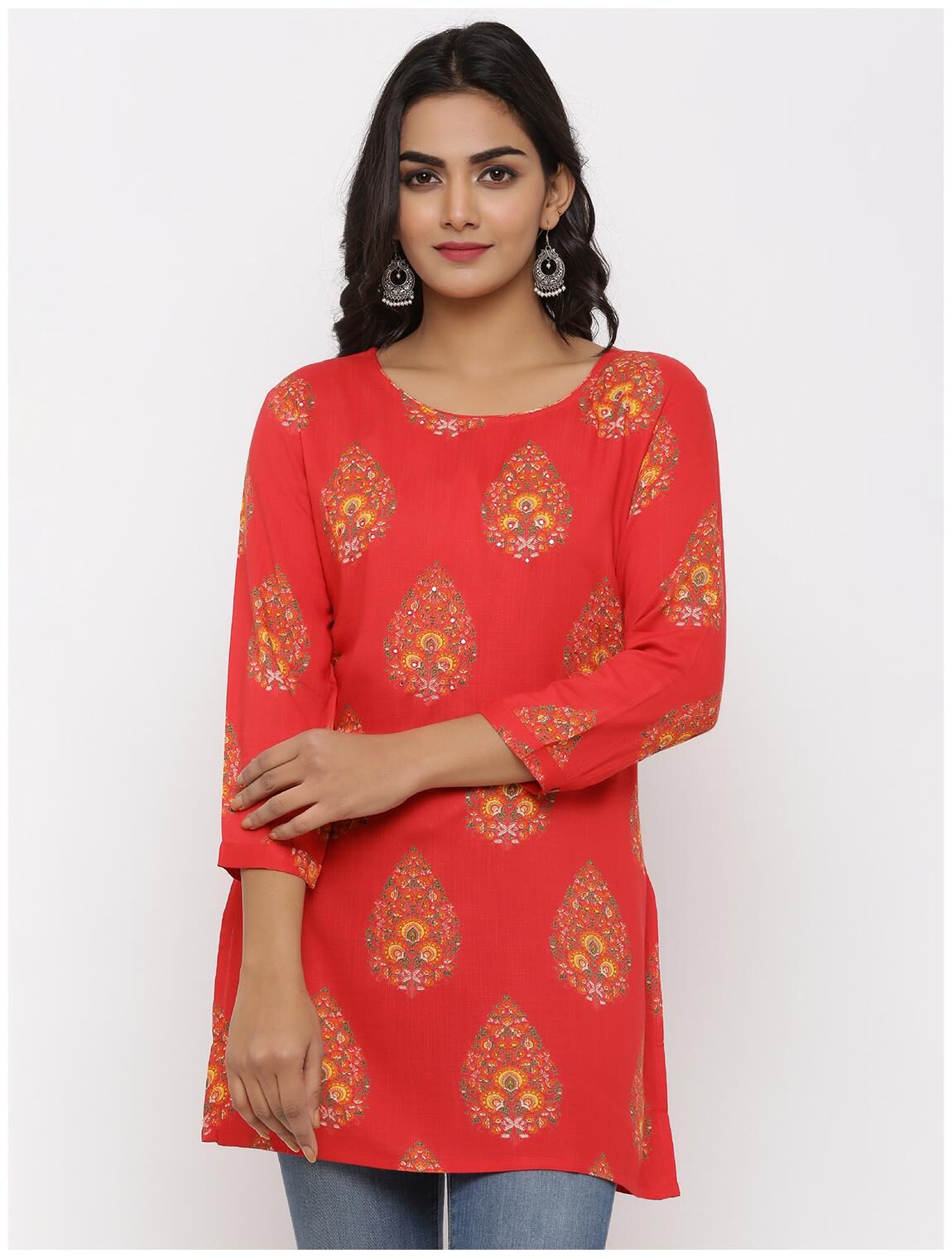 

KIPEK Women Pink Printed Straight Kurti