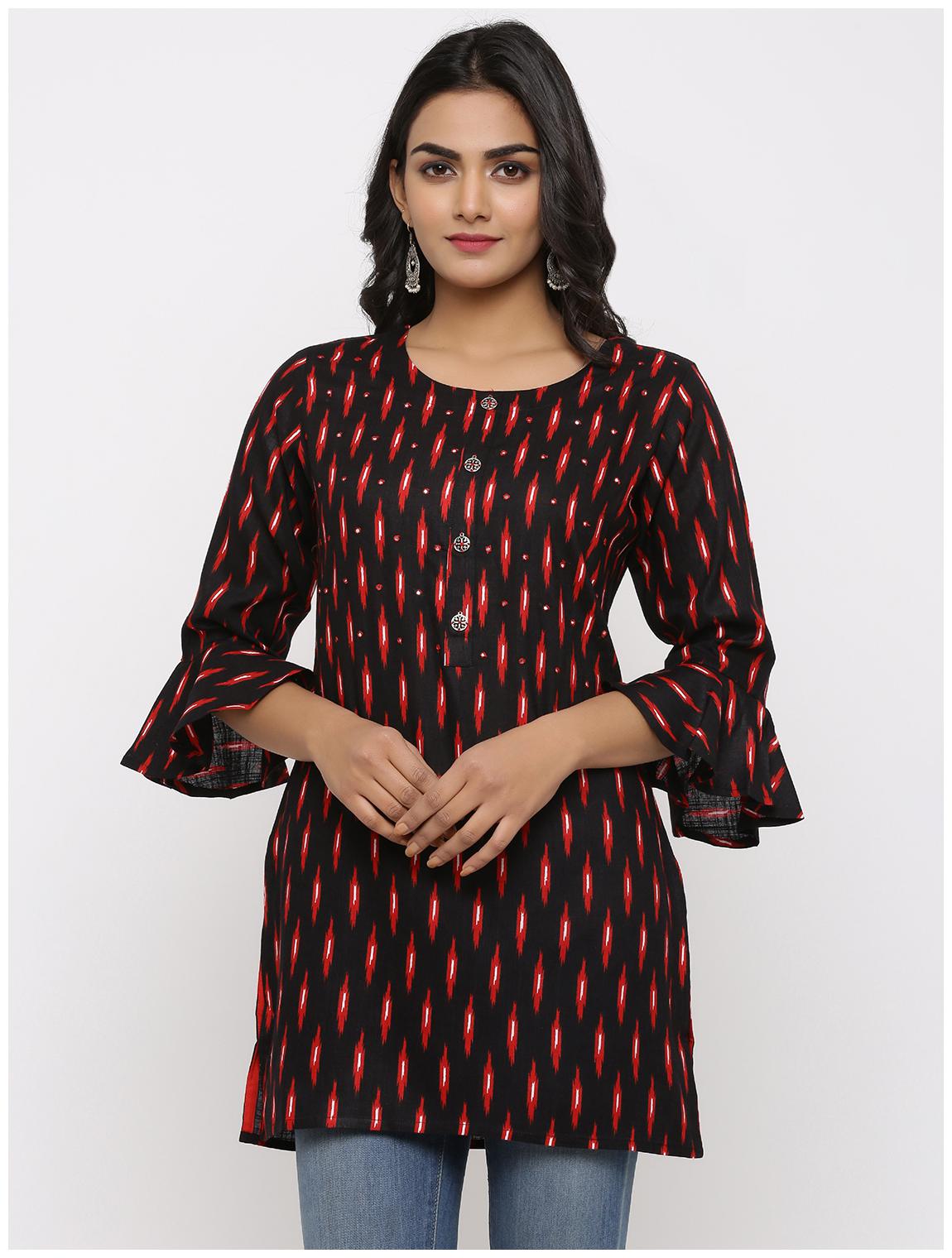 

KIPEK Women Black Printed Straight Kurti