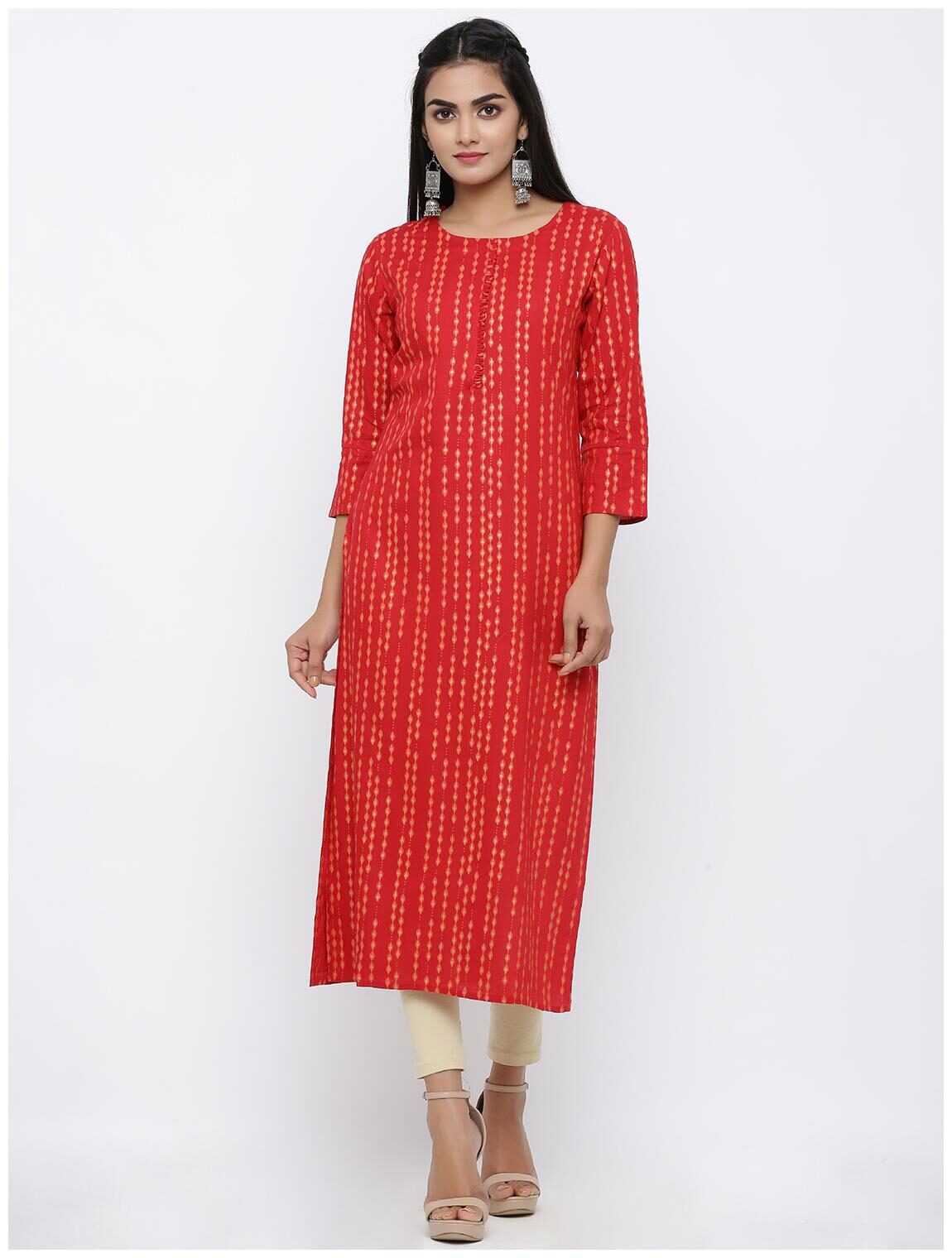 

KIPEK Women Red Printed Straight Kurta